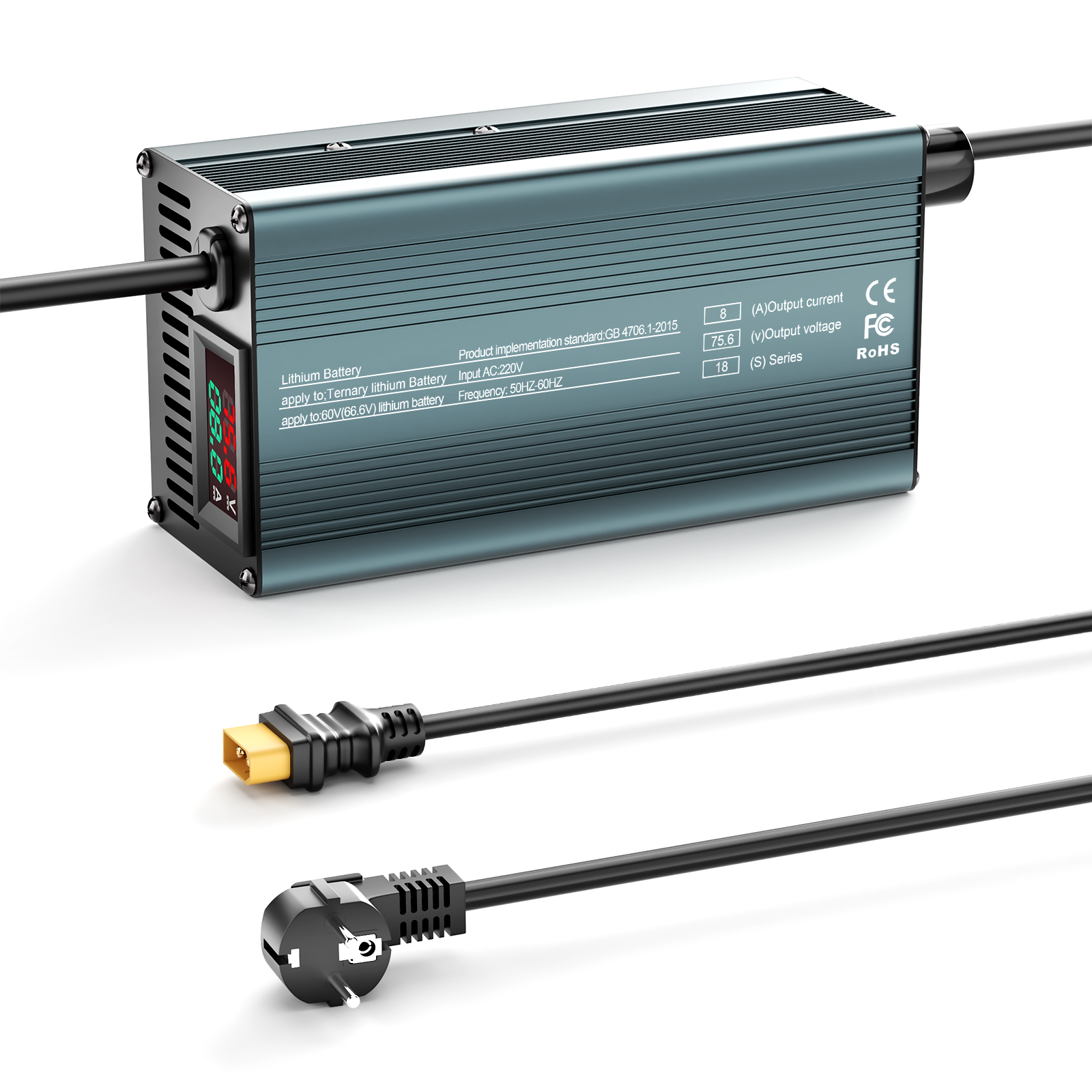 NOEIFEVO 75.6V 8A 18S Lithium-Batterieladegerät für 18S  66.6V Li-Ionen-Batterien, Strom Einstellung 1-8A, langsames Laden und schnelles Laden (MLC1300)