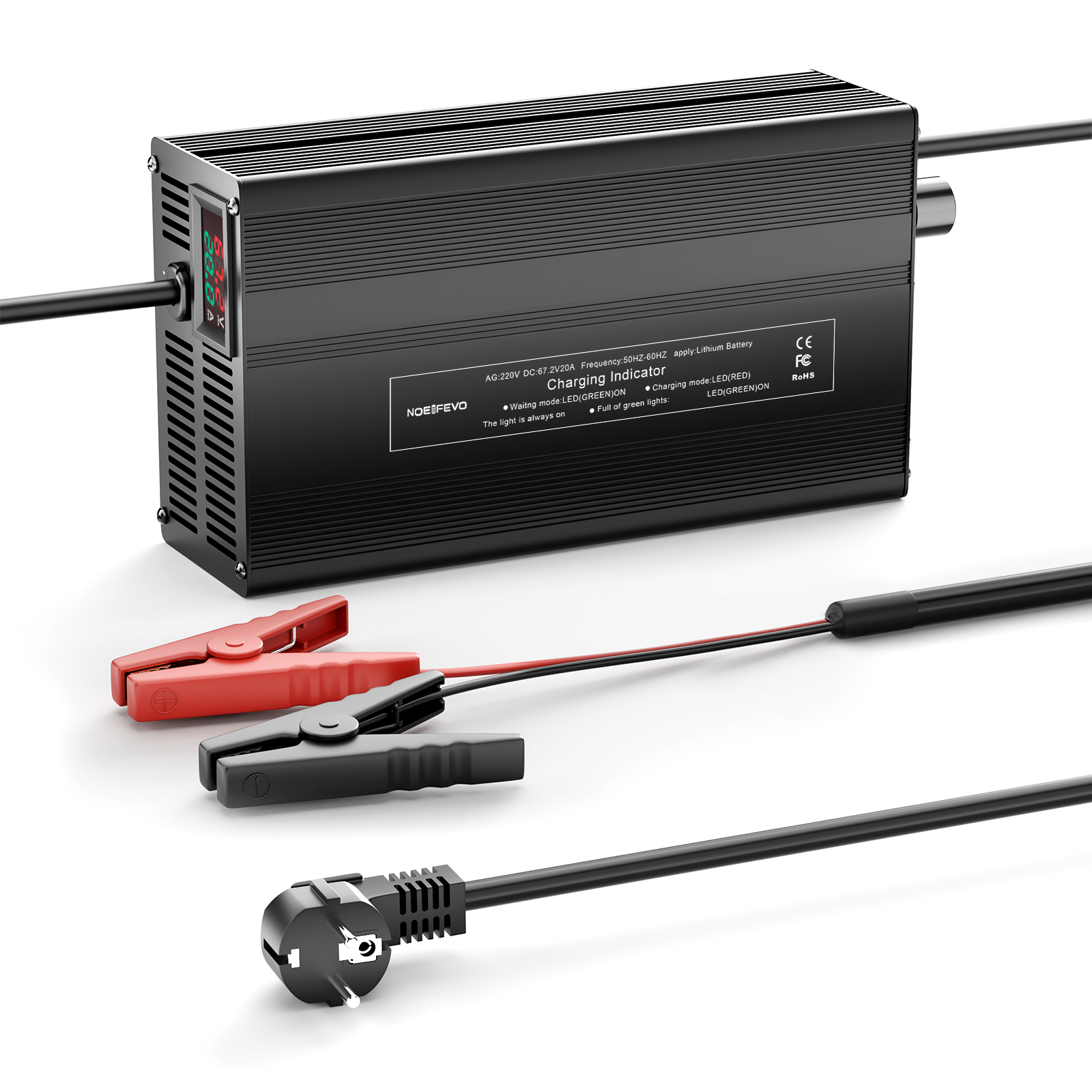 NOEIFEVO 67,2V 20A Lithium-Batterieladegerät für 59.2V 60V 16S Lithium-Li-Ionen-Lipo-Batterie, LCD-Anzeige, Strom einstellbar, Ladegerät für E-Bike, Roller, Elektromotorrad