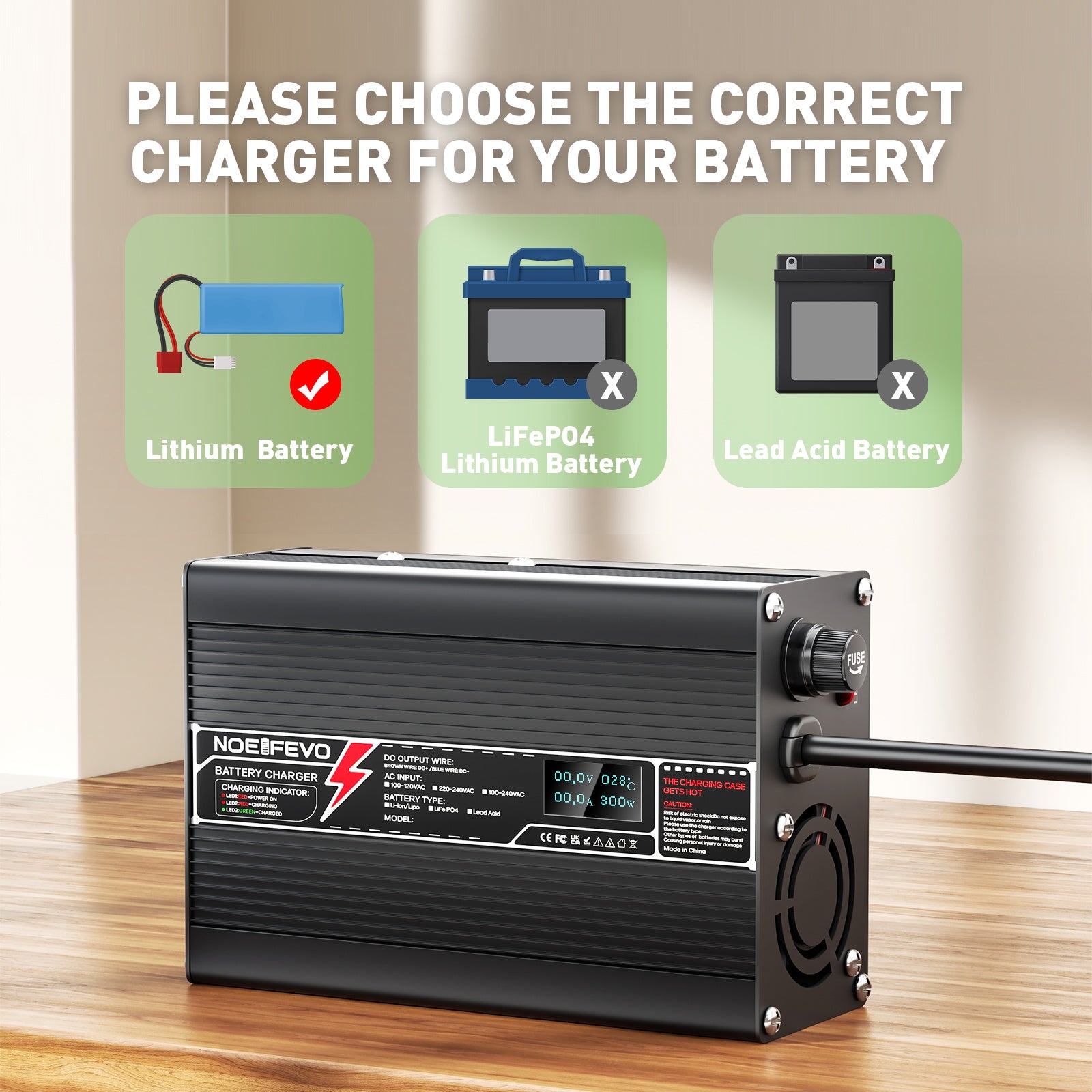 NOEIFEVO 37.8V 3A litiumladdare för 9S 33.3V Li-Ion Lipo-batterier, med LCD-display, kylfläkt, automatisk avstängning