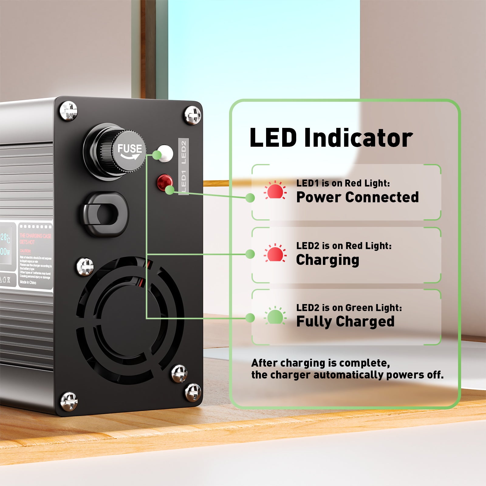 NOEIFEVO 12,6V 8A Lithium-oplader voor 3S 11,1V Li-Ion Lipo-batterijen, met LCD-scherm, koelfan en automatische uitschakeling