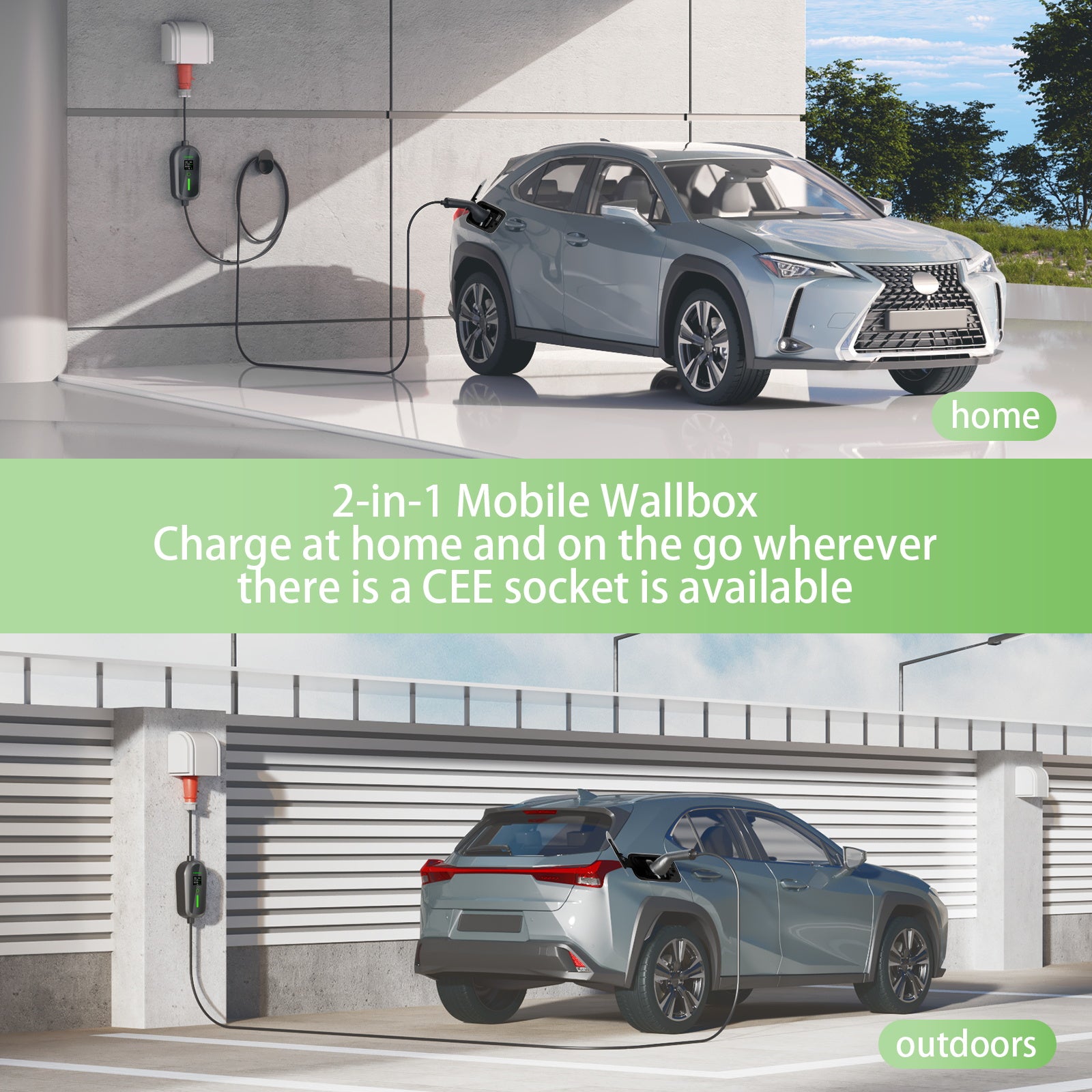 NOEIFEVO F097 11KW Mobilná EV Wallbox s aplikáciou, 3-fázová 6-16A s nastaviteľným nabíjacím výkonom, Wi-Fi diaľkové ovládanie, CEE 16A na Type 2 EV nabíjací kábel