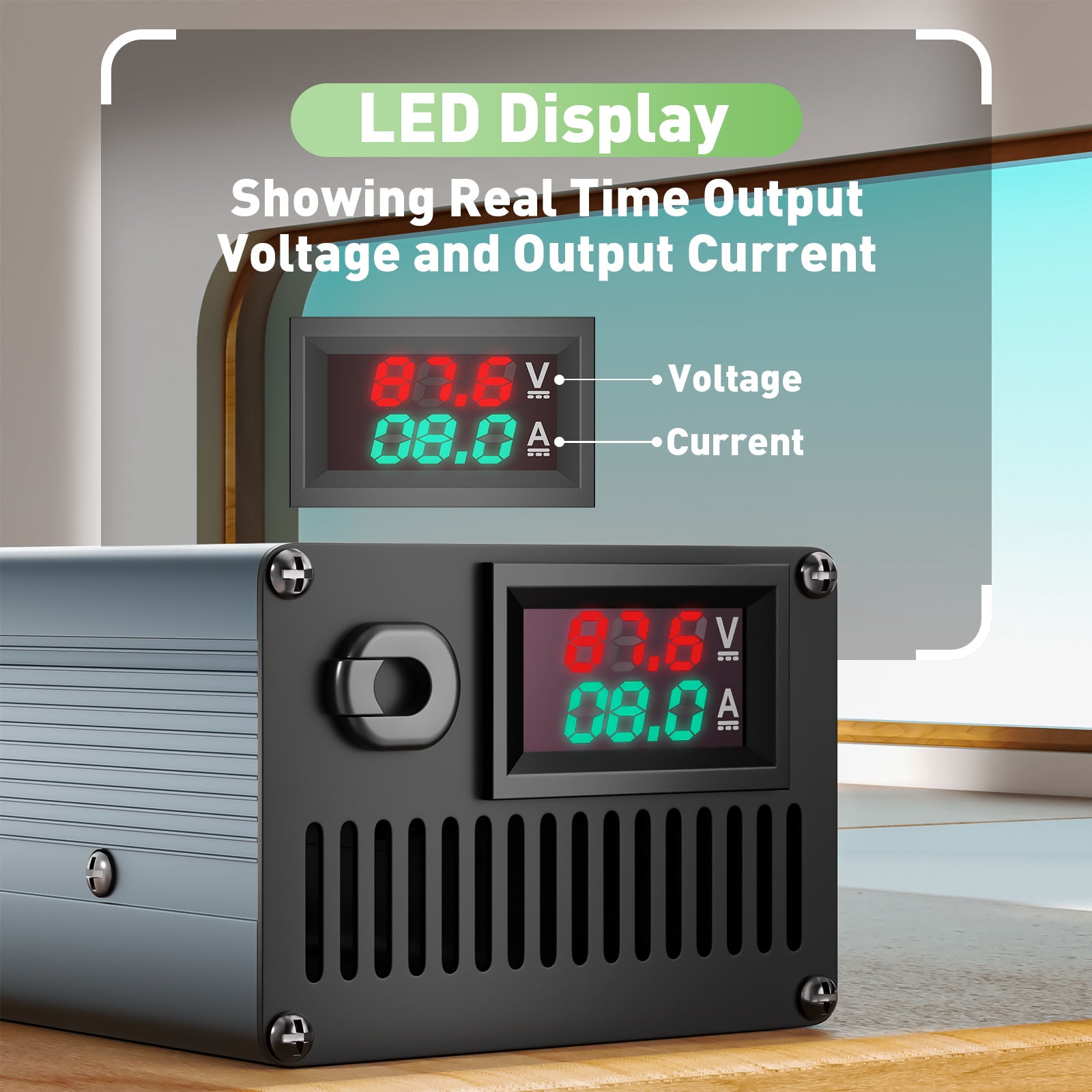 NOEIFEVO 87.6V 8A Lithium-LiFePO4-batterilader til 76.8V 24S LiFePO4-batteri, LCD-display, justerbar strøm, oplader til golfbiler, trollingmotorer, både og campingvogne