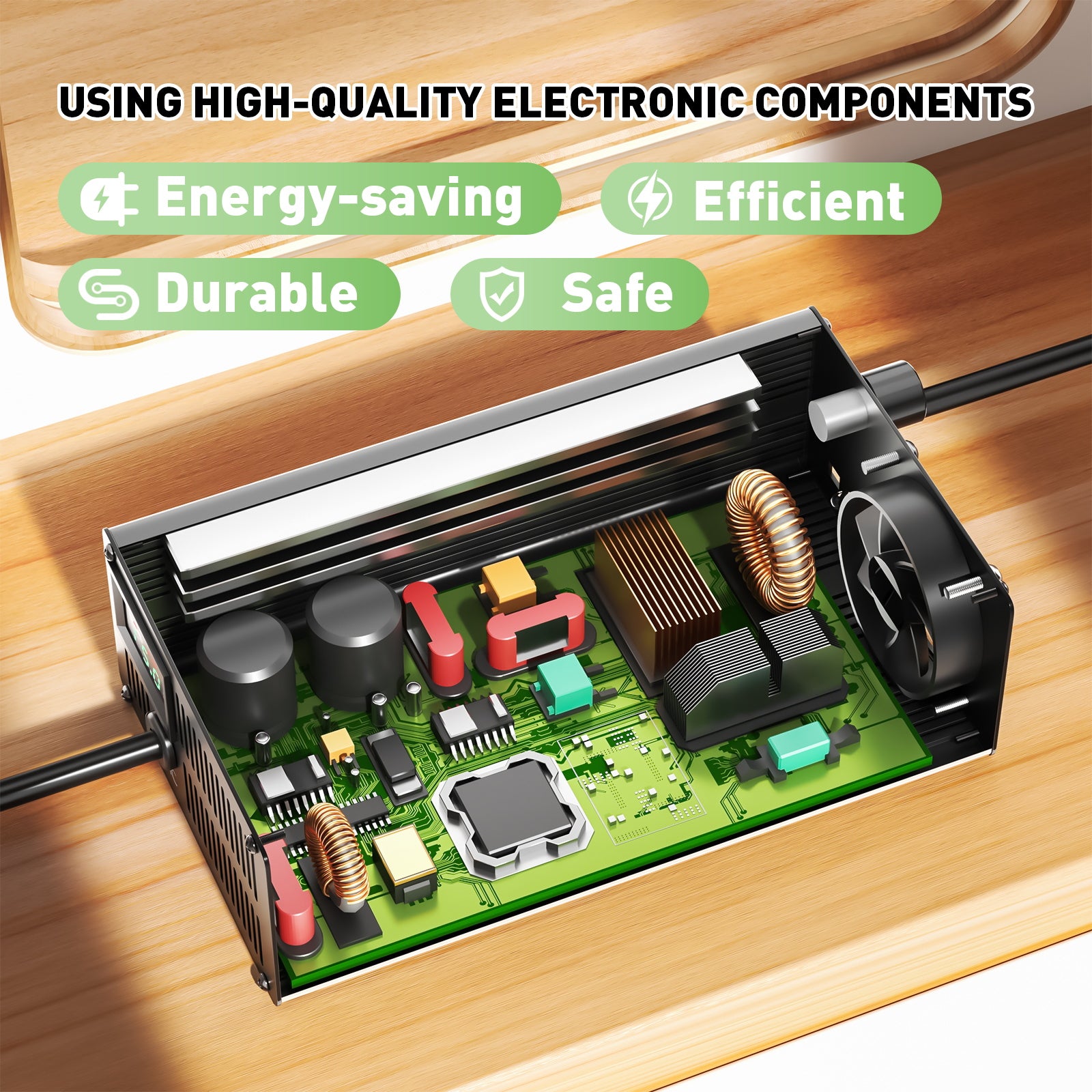 NOEIFEVO 44.4V 12S lithium batterioplader, udgangsspænding 50.4V, strømindstilling 1-15A, langsom opladning og hurtig opladning (MLC1300)