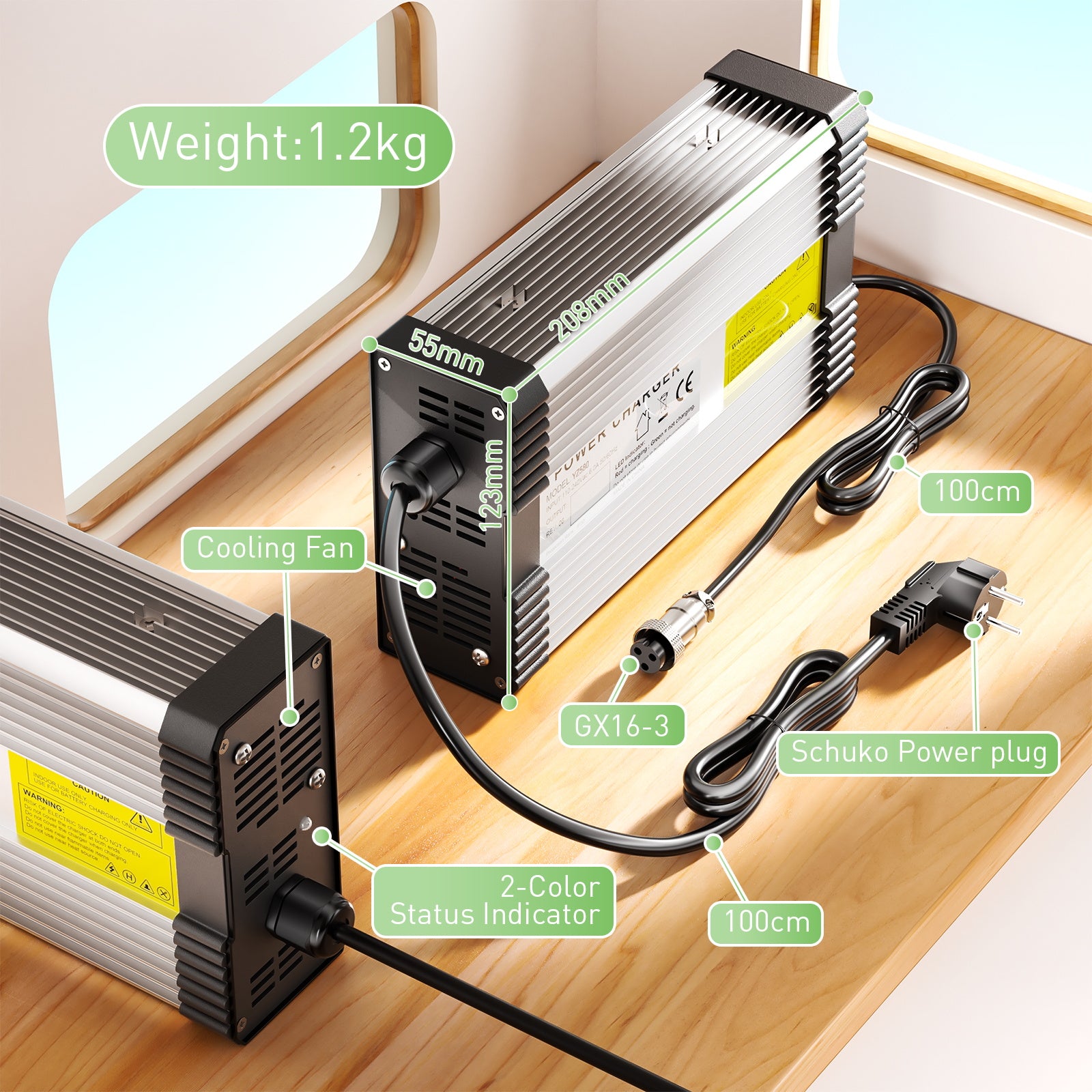 NOEIFEVO 82.8V-88.2V 4.5A Blei-Säure-Batterieladegerät für 72V Blei-Säure Batterie,mit Kühlventilator, automatische Abschaltung.