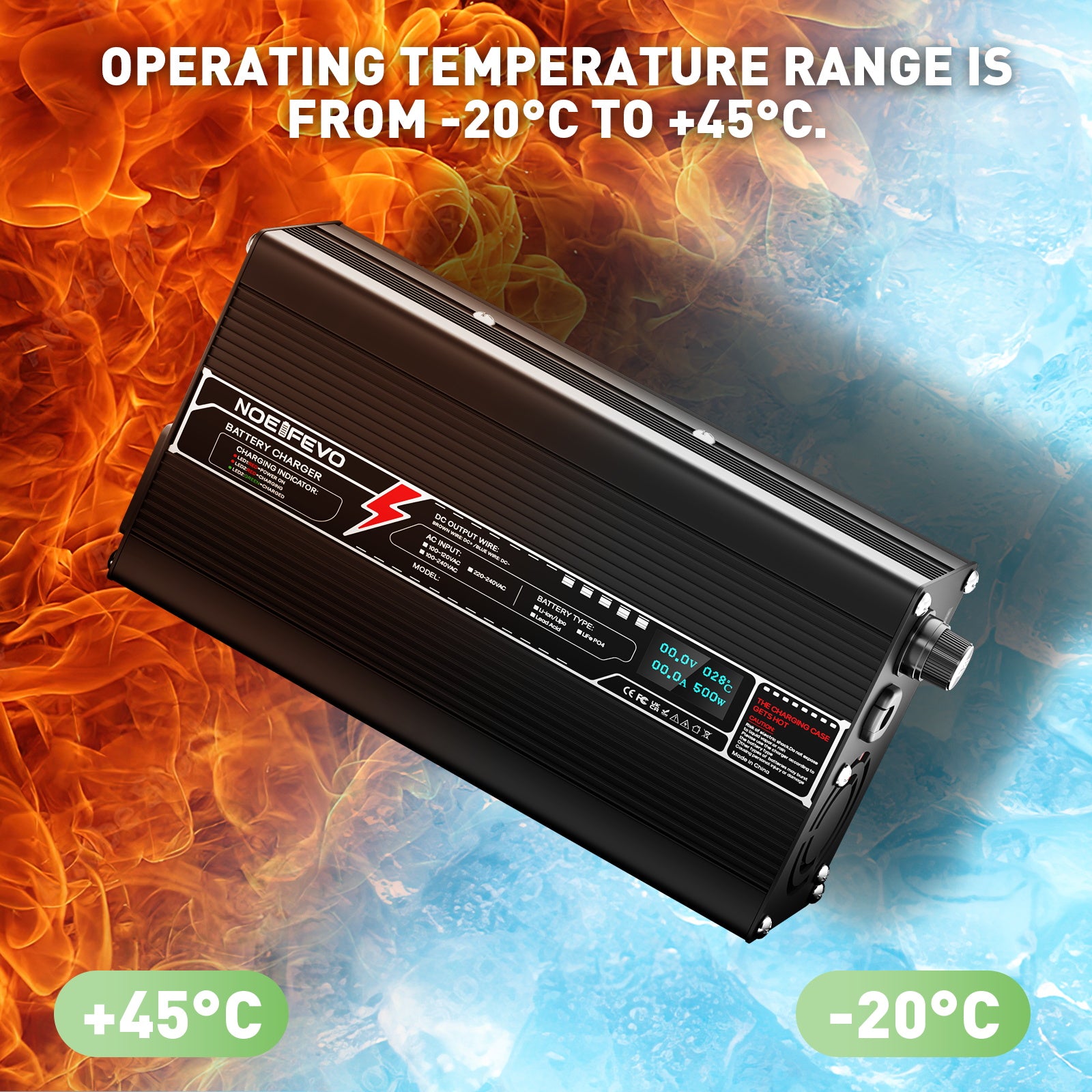 NOEIFEVO 36.5V 10A LiFePO4-Batterieladegerät für 10S 32.0V LiFePO4-Lithiumbatterie, LED-Anzeige, Aluminiumgehäuse