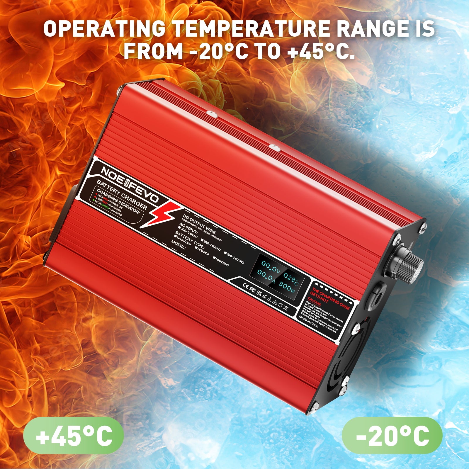 NOEIFEVO 41.4V-44.1V 4A Blybatteriladdare för 36V blybatteri, kylfläkt, automatisk avstängning(RED)