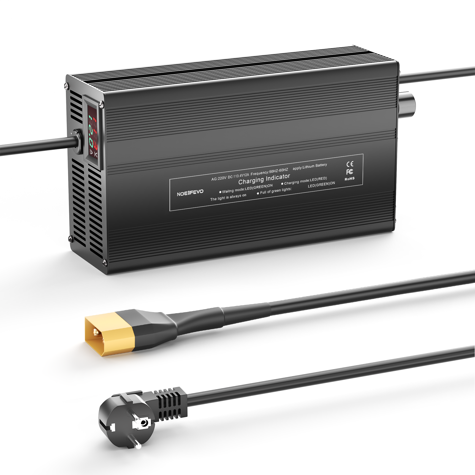 NOEIFEVO 113,4V 1A-12A Lithium-batterilader til 99,9V (96V) 27S Lithium-Li-Ion-Lipo-batteri, LCD-skærm, justerbar strøm