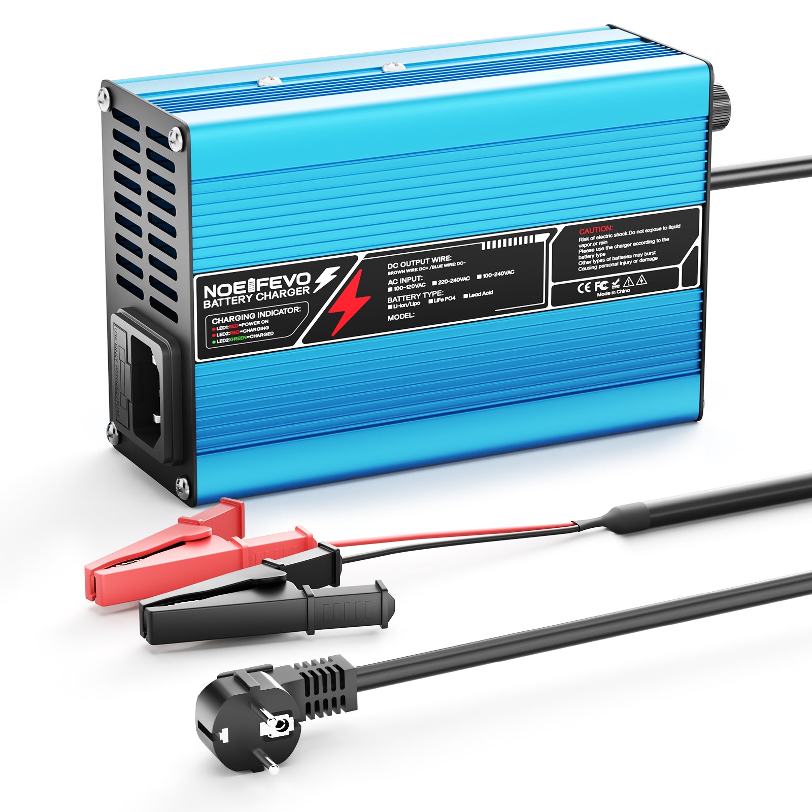 NOEIFEVO 29,4V 10A Lithium-Batterieladegerät für 25,9V 7S-Batterie, automatische Abschaltung, Aluminiumgehäuse, mit Lüfter