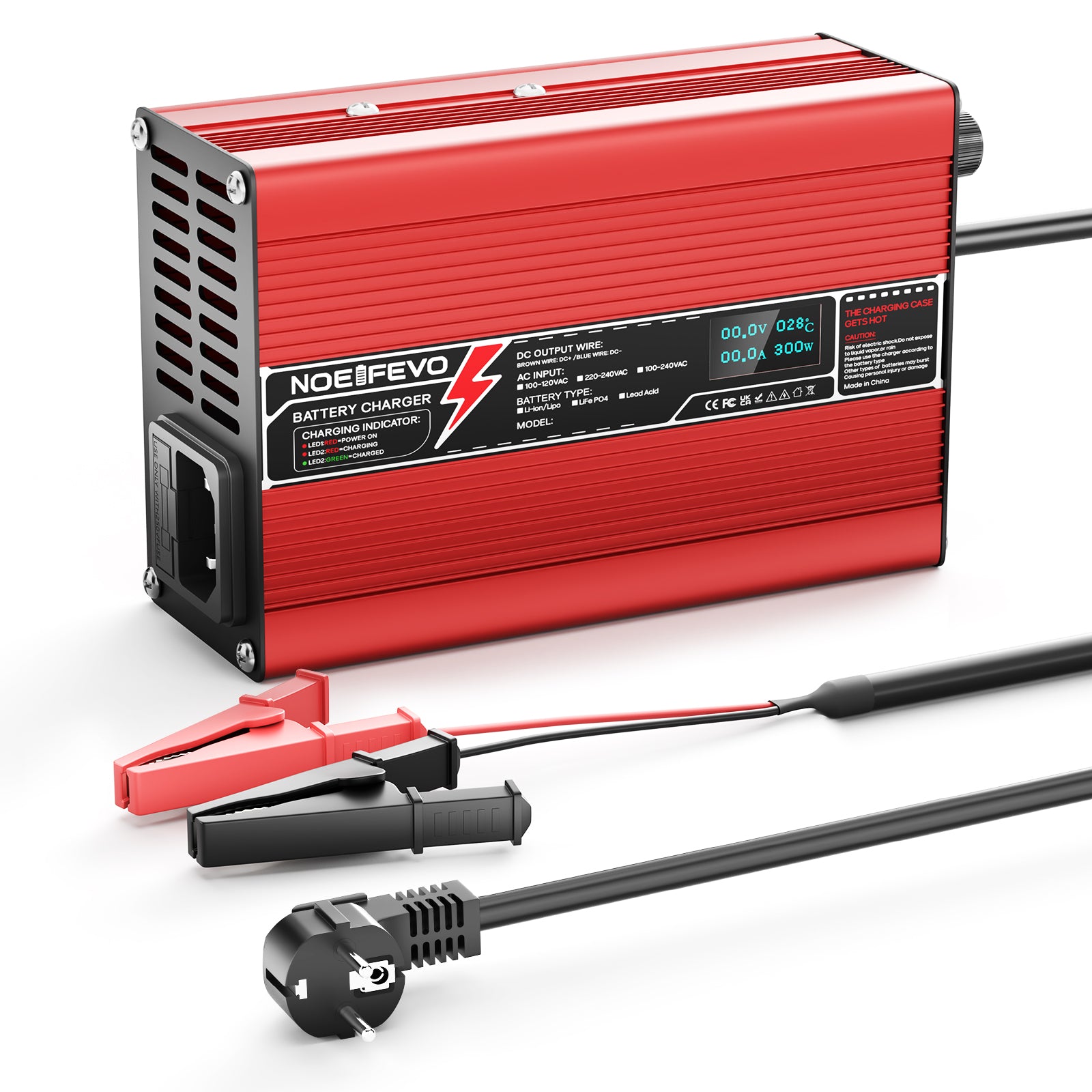 NOEIFEVO 41.4V-44.1V 2A 3A 3.5A 4A  Blei-Säure-Batterieladegerät für 36V Blei-Säure Batterie, Kühlventilator, automatischer Abschaltung(RED)