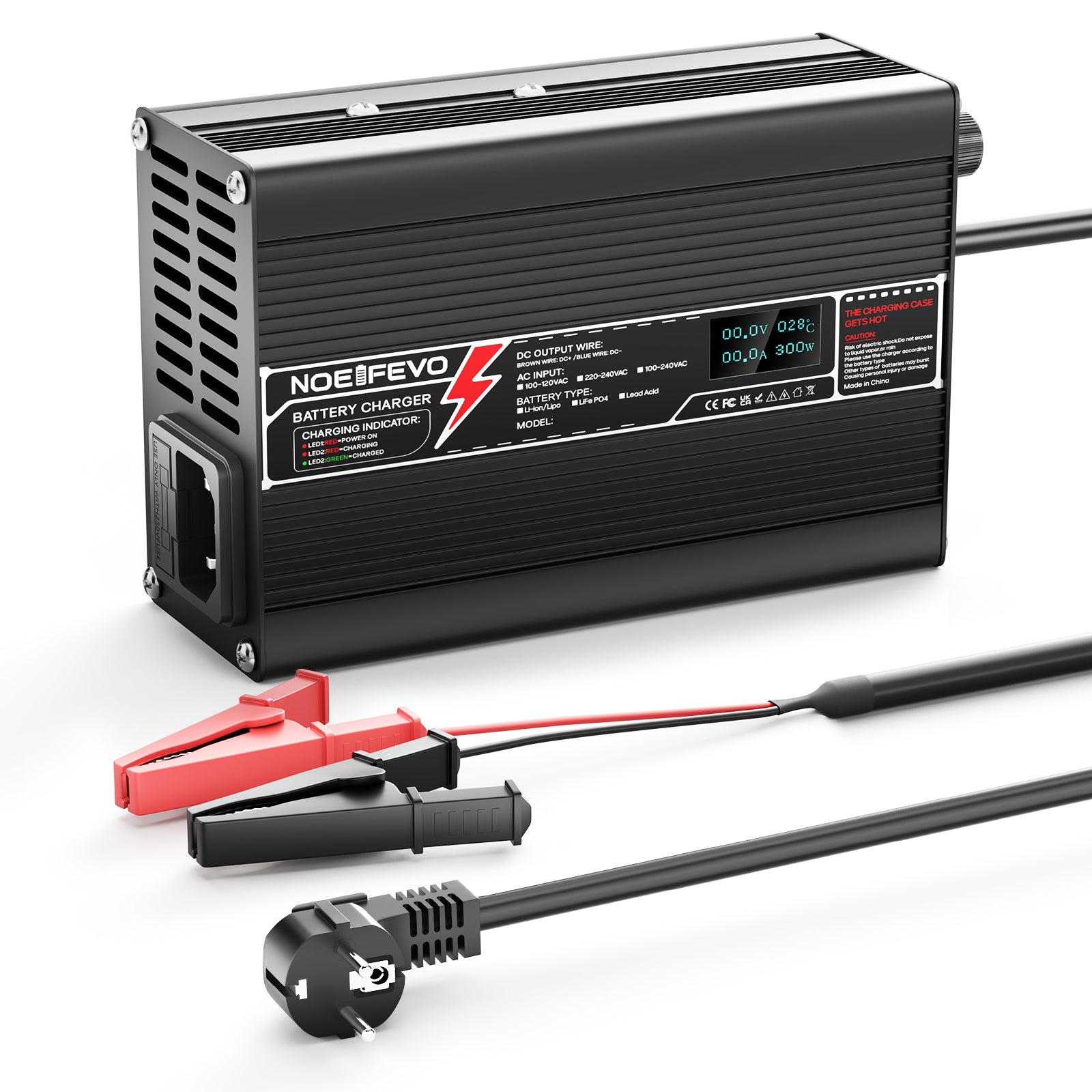 NOEIFEVO 50.4V 3A Lithium-Ladegerät für 12S 44.4V Li-Ion Lipo-Batterien, Kühlventilator, automatischer Abschaltung（BLACK）