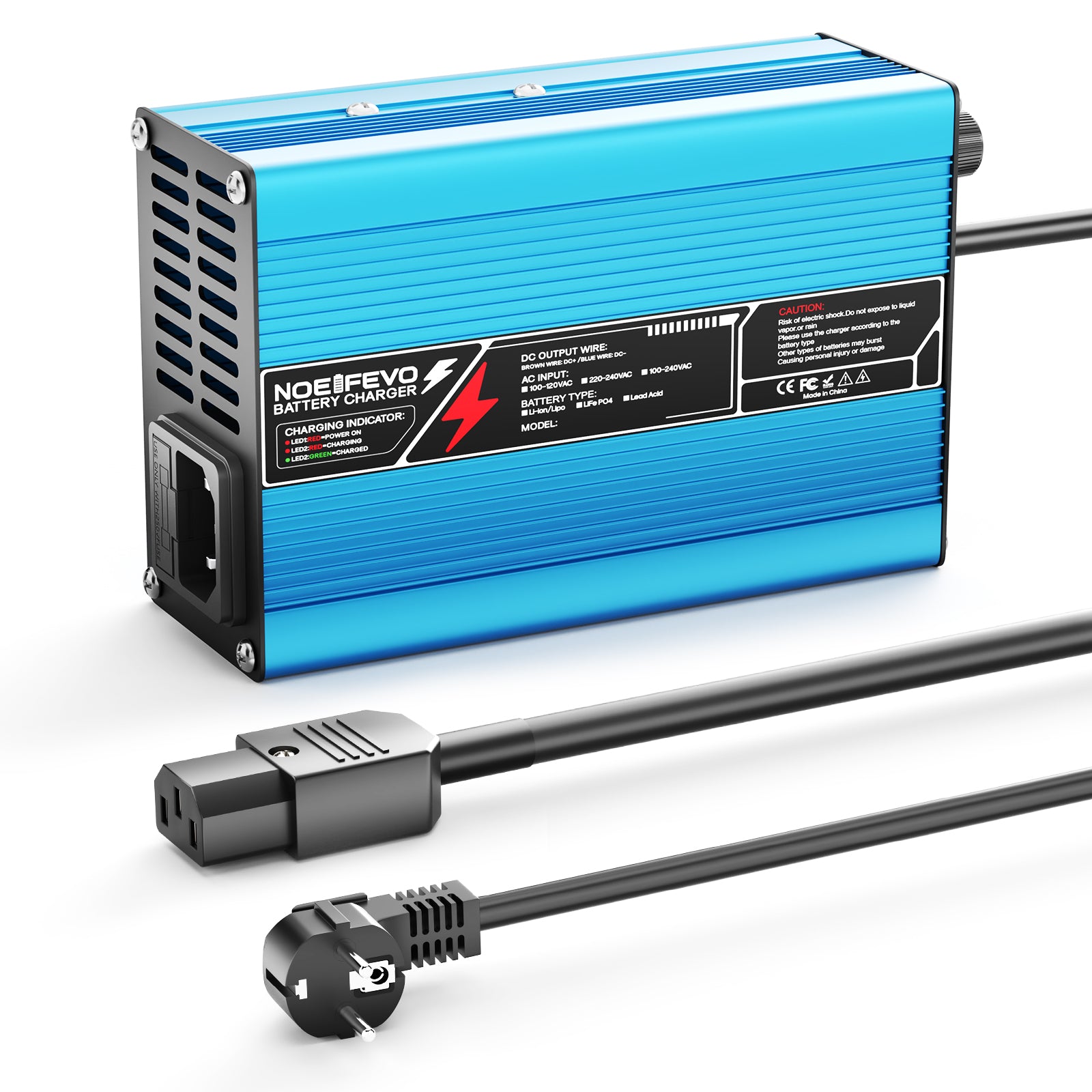 NOEIFEVO 25.2V 10A Lithium-Batterieladegerät für 22.2V 6S-Batterie, automatische Abschaltung, Aluminiumgehäuse, mit Lüfter