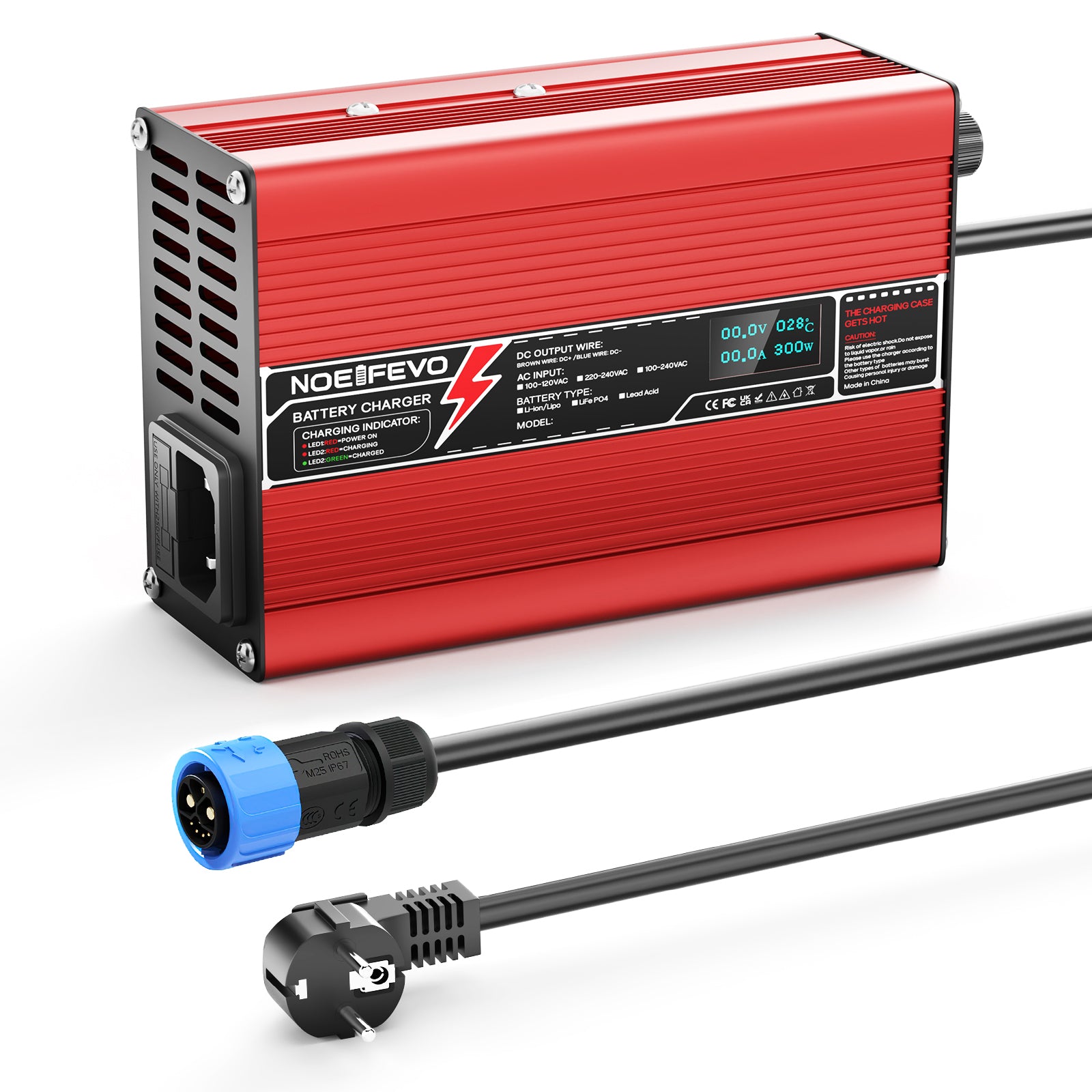 NOEIFEVO 41.4V-44.1V 2A 3A 3.5A 4A  Blei-Säure-Batterieladegerät für 36V Blei-Säure Batterie, Kühlventilator, automatischer Abschaltung(RED)