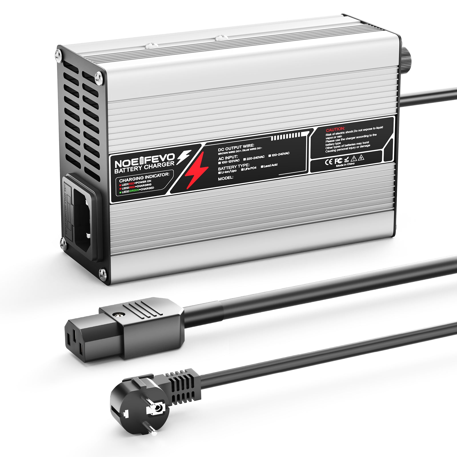 NOEIFEVO 54.6V 2A 2.5A 3A Caricabatterie al Litio per Batterie Li-Ion Lipo 13S 48.1V, Ventola di Raffreddamento, Spegnimento Automatico