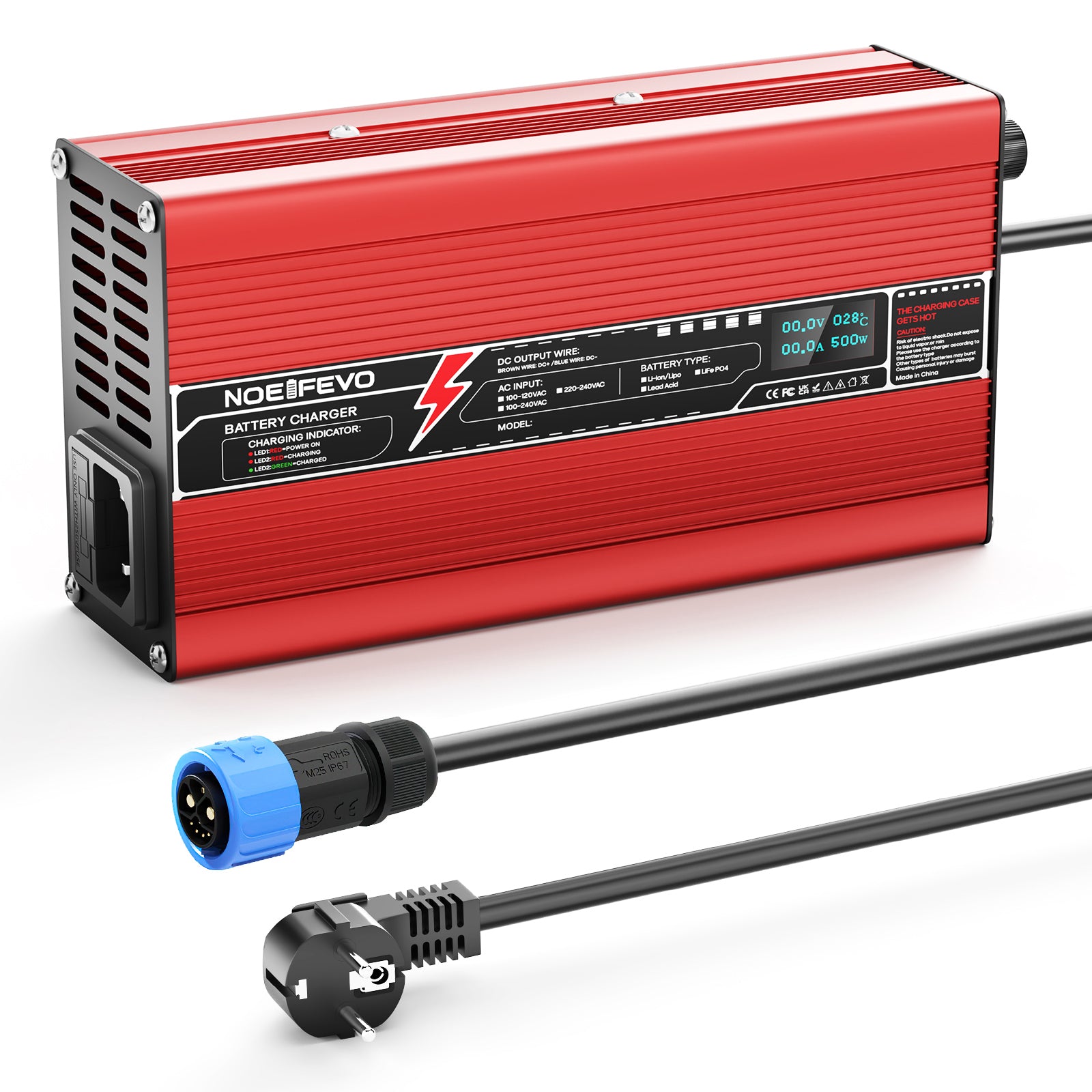 NOEIFEVO 88.2V 5A 21S Lithium-Batterieladegerät, für 21S 77.7V Li-Ion Batterie, LED-Anzeige, für E-Bike, Roller, Boot und Auto