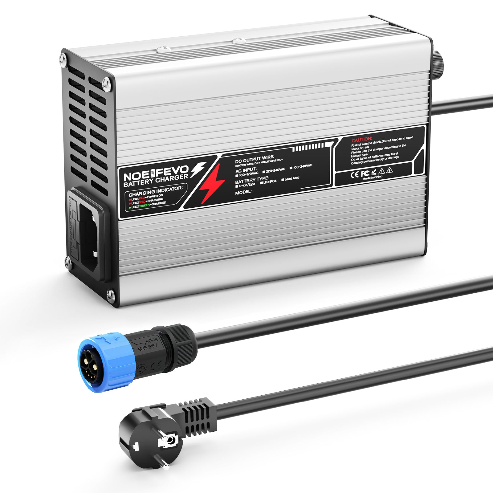 NOEIFEVO 54.6V 2A 2.5A 3A Caricabatterie al Litio per Batterie Li-Ion Lipo 13S 48.1V, Ventola di Raffreddamento, Spegnimento Automatico