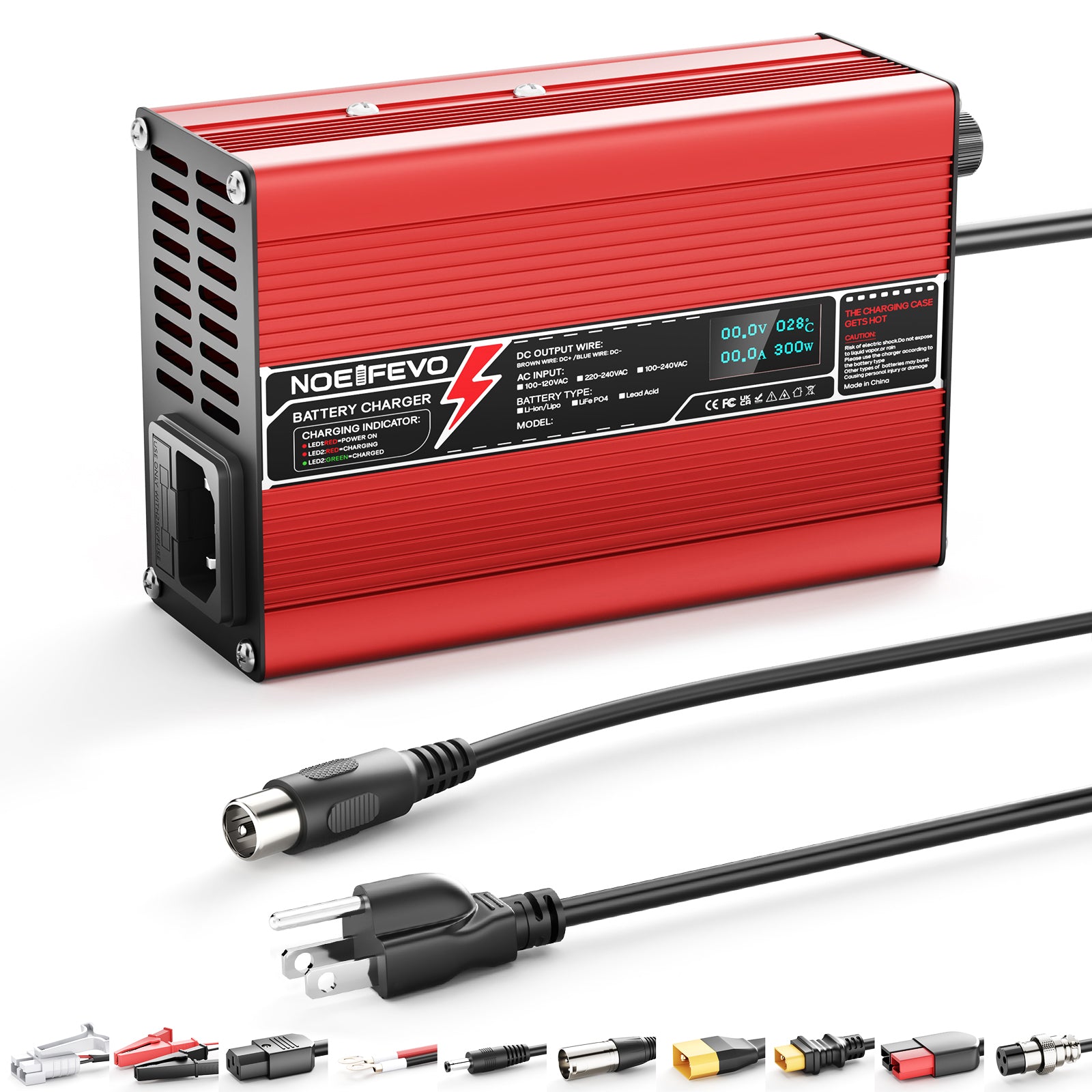 NOEIFEVO 41.4V-44.1V 2A 3A 3.5A 4A  Blei-Säure-Batterieladegerät für 36V Blei-Säure Batterie, Kühlventilator, automatischer Abschaltung(RED)