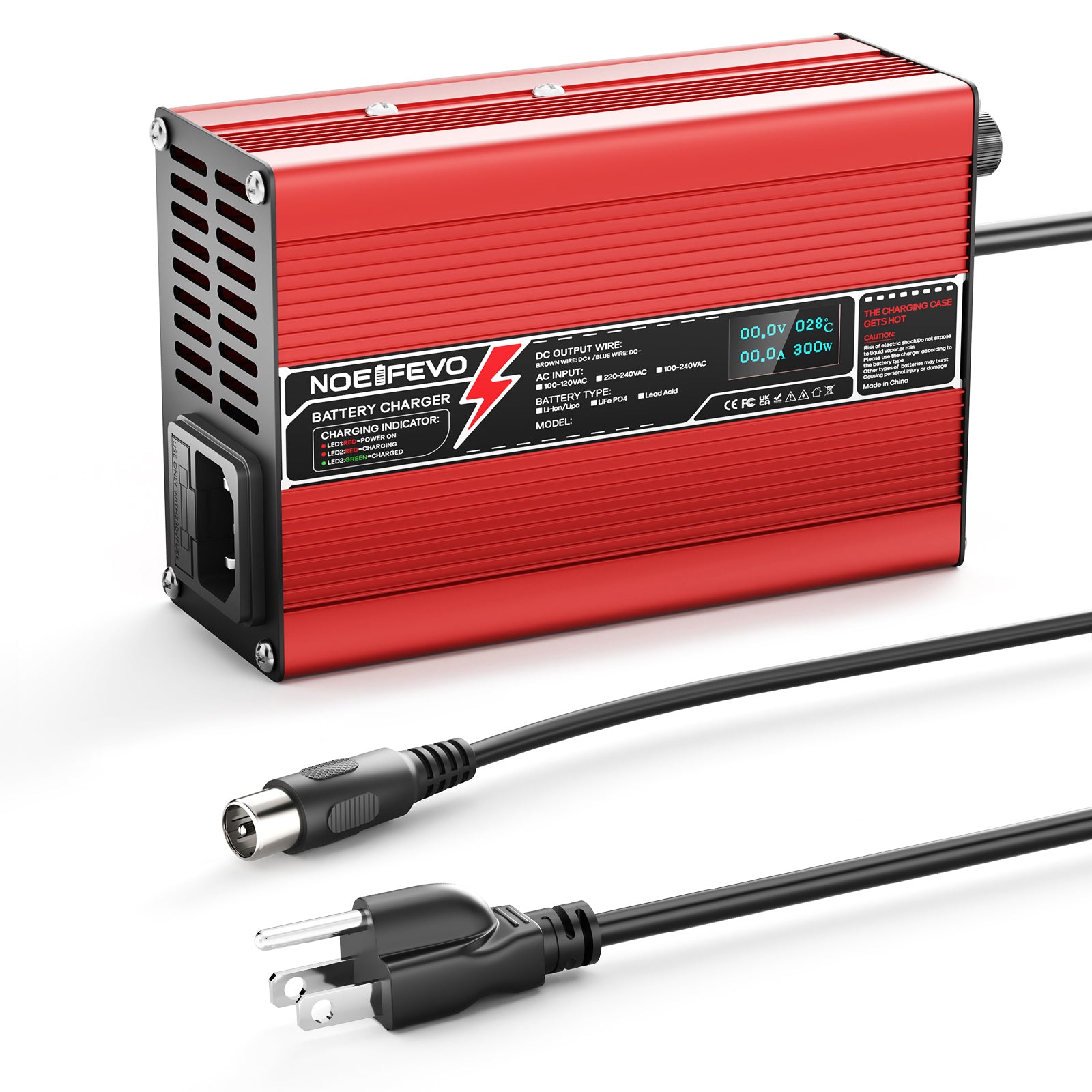 NOEIFEVO 41.4V-44.1V 2A 3A 3.5A 4A  Blei-Säure-Batterieladegerät für 36V Blei-Säure Batterie, Kühlventilator, automatischer Abschaltung(RED)