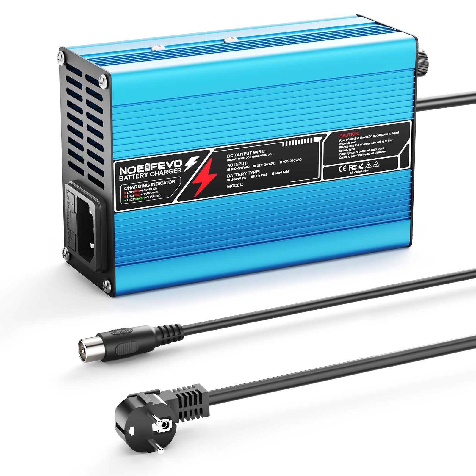 NOEIFEVO 73V4A LiFePO4 Batterieladegerät für 64V 20S Batterie, automatische Abschaltung, E-Bike-Roller, elektrisches Motorrad, mit Lüfter