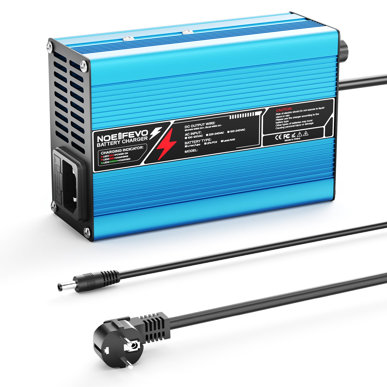 NOEIFEVO 25.2V 5A Lithium-Ladegerät für 6S 22.2V Li-Ion Lipo-Batterien, Kühlventilator, automatischer Abschaltung（BLUE）