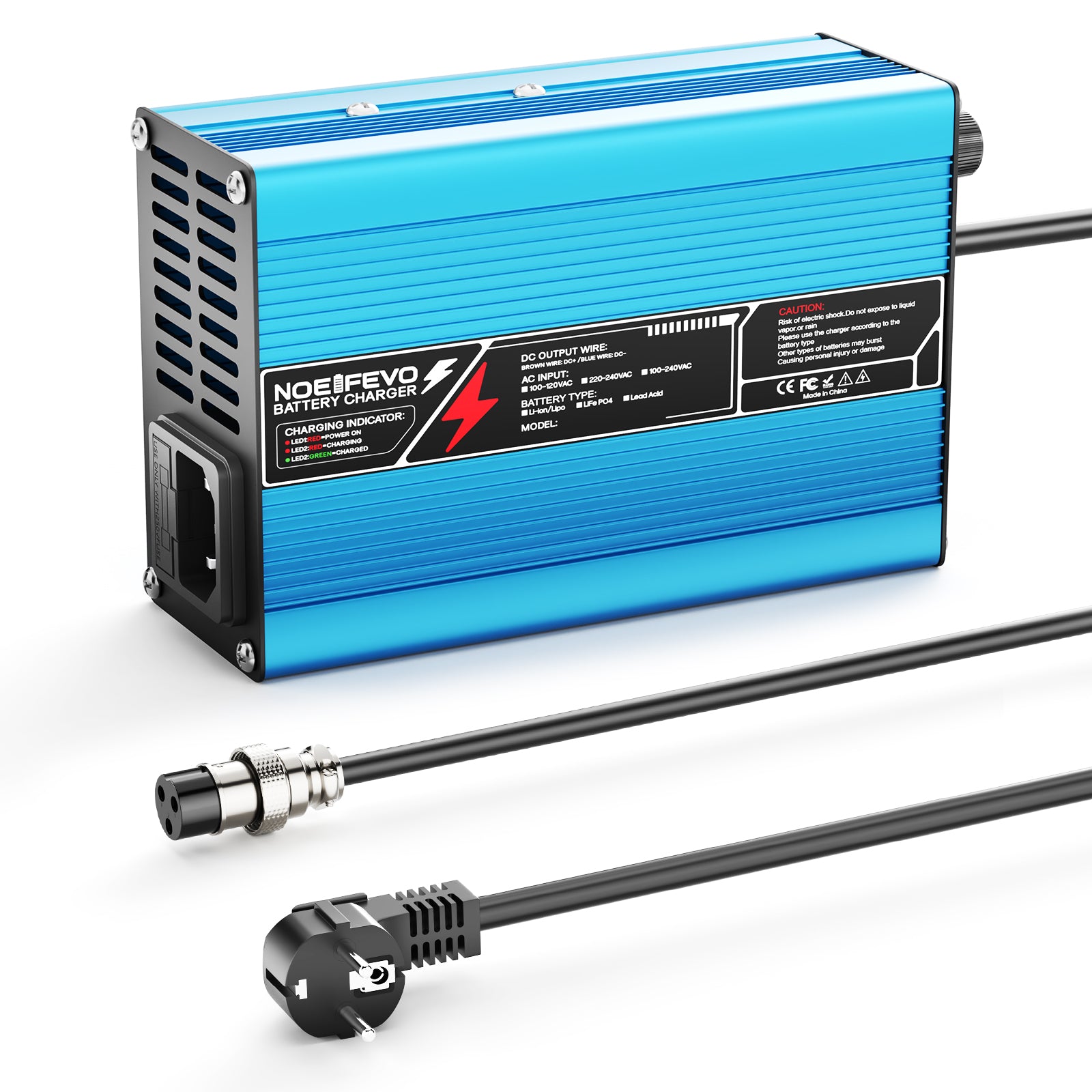 NOEIFEVO 13.8V-14.7V 8A Carregador de Bateria de Chumbo-Ácido para Bateria de Chumbo-Ácido de 12V, Ventilador de Resfriamento, Desligamento Automático (AZUL)