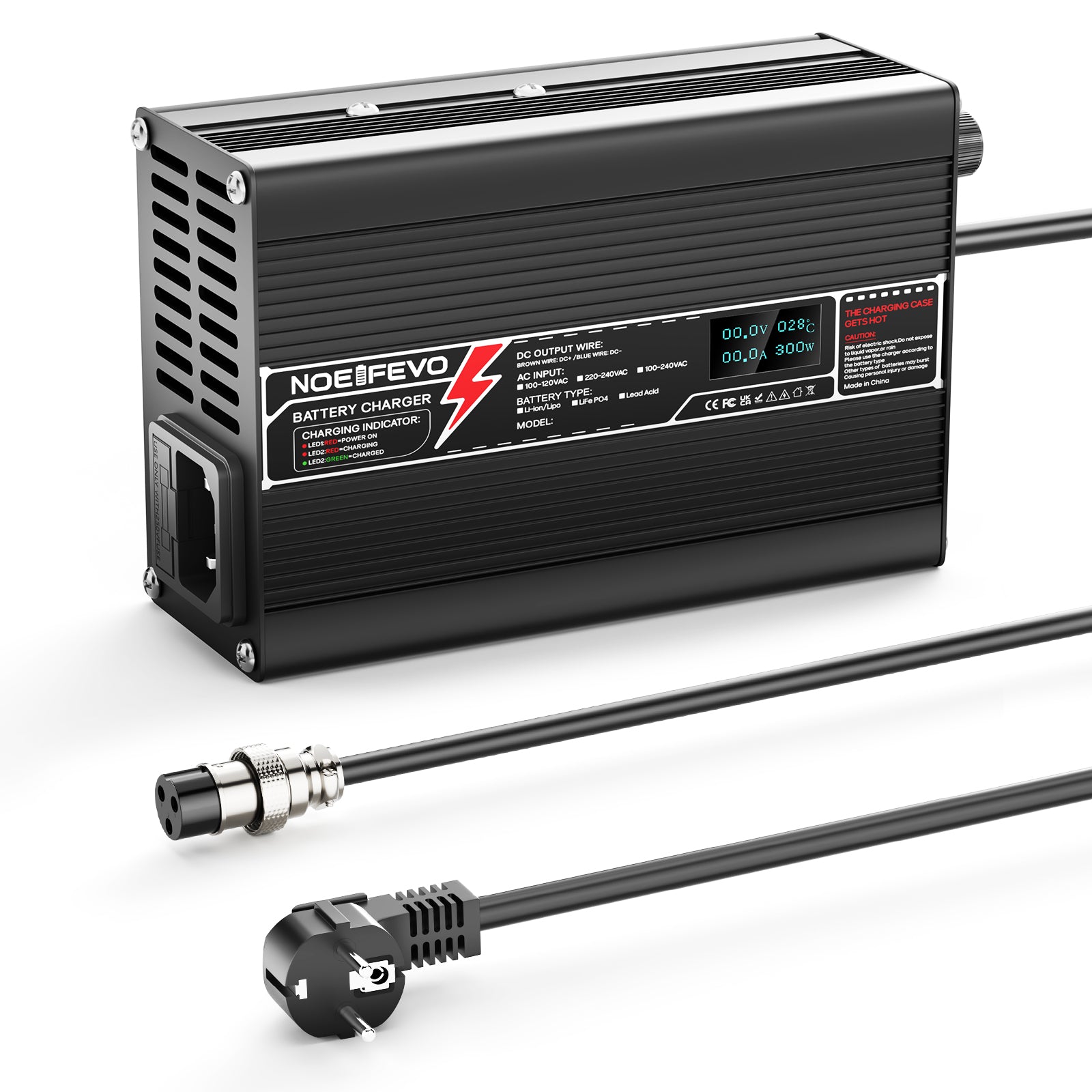 NOEIFEVO 25.2V 5A Lithium-Ladegerät für 6S 22.2V Li-Ion Lipo-Batterien,  Kühlventilator, automatischer Abschaltung（BLACK）