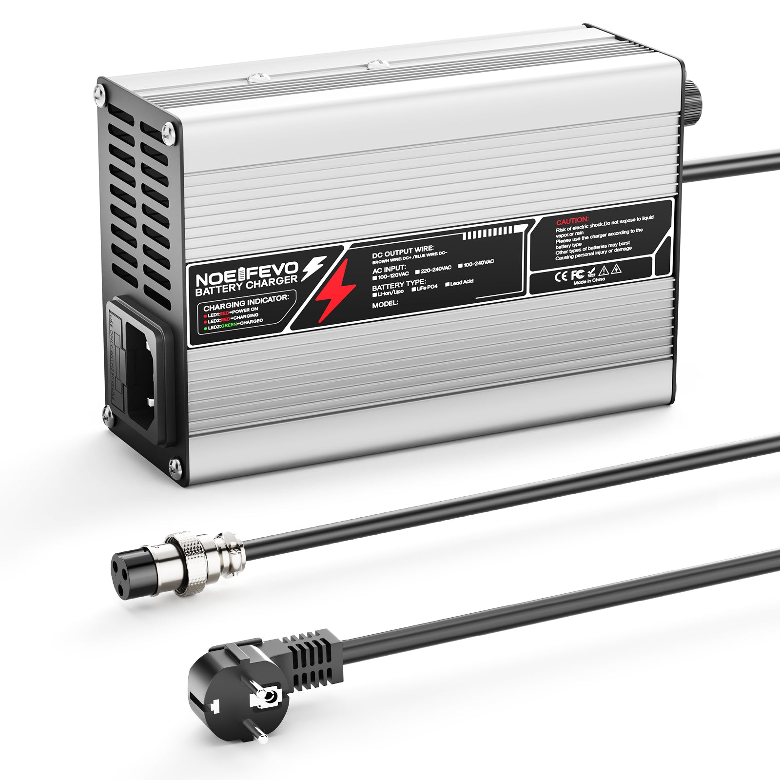 NOEIFEVO 54.6V 2A 2.5A 3A Caricabatterie al Litio per Batterie Li-Ion Lipo 13S 48.1V, Ventola di Raffreddamento, Spegnimento Automatico