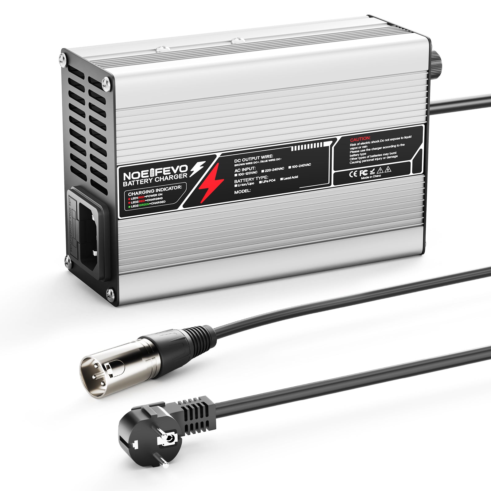 NOEIFEVO 54.6V  2A 2.5A 3A Carregador de lítio para baterias Li-Ion Lipo 13S 48.1V, Ventilador de refrigeração, Desligamento automático