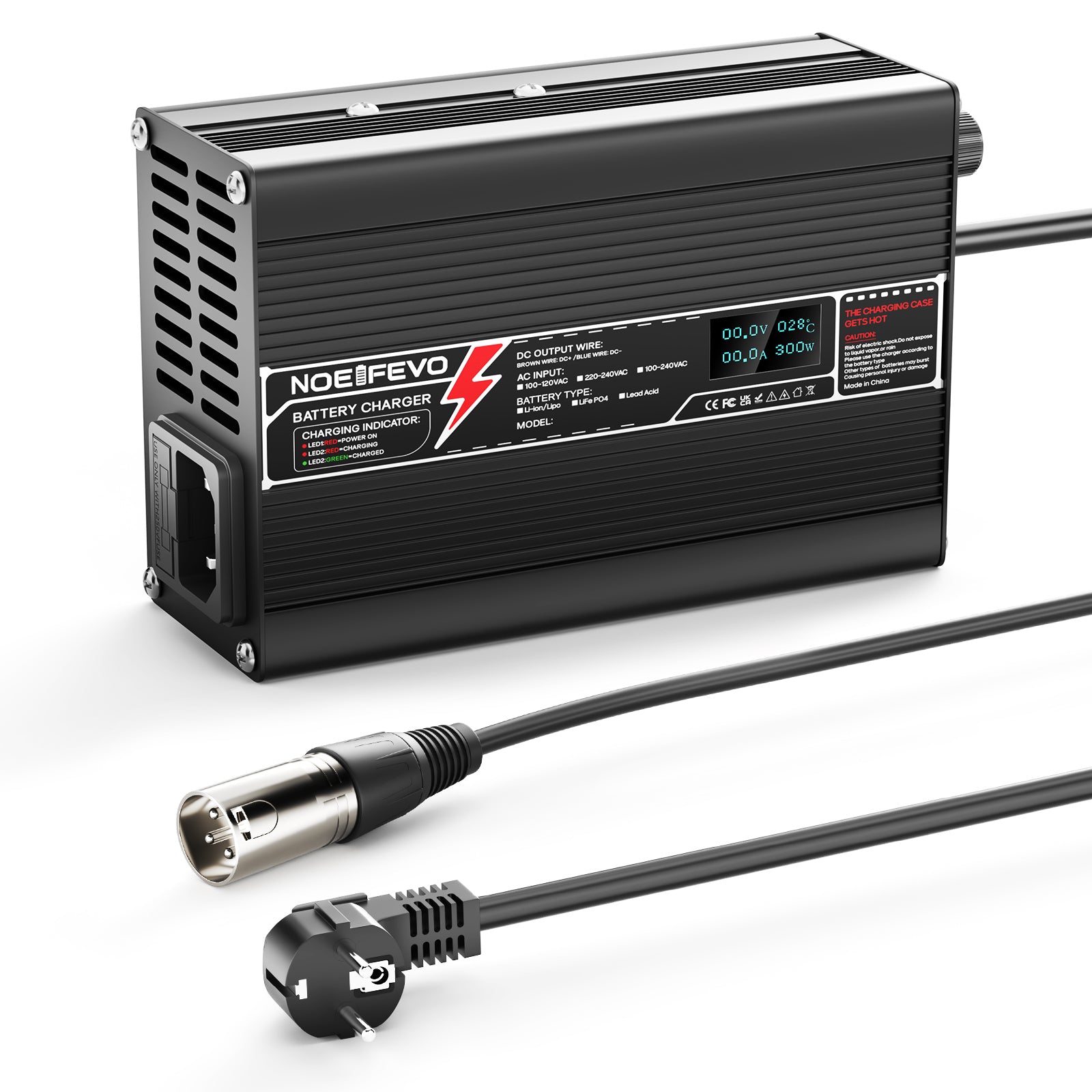 NOEIFEVO 25.2V 5A מטען ליתיום עבור סוללות Li-Ion Lipo 6S 22.2V, מאוורר קירור, כיבוי אוטומטי (שחור)