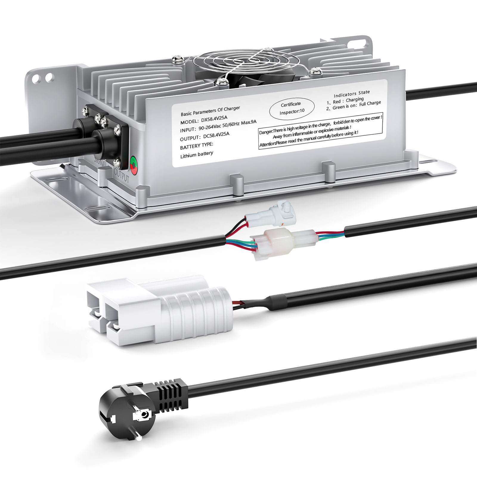 NOEIFEVO 48V 25A Nabíjačka batérií Lithium-Lifepo4, nabíjacie napätie 58,4V pre batériu 48V (51,2V) 16S, vodeodolná, aktivácia BMS pri 0V, s uzamykacím káblom pre elektrické vozidlá, elektrobicykle a golfové vozíky