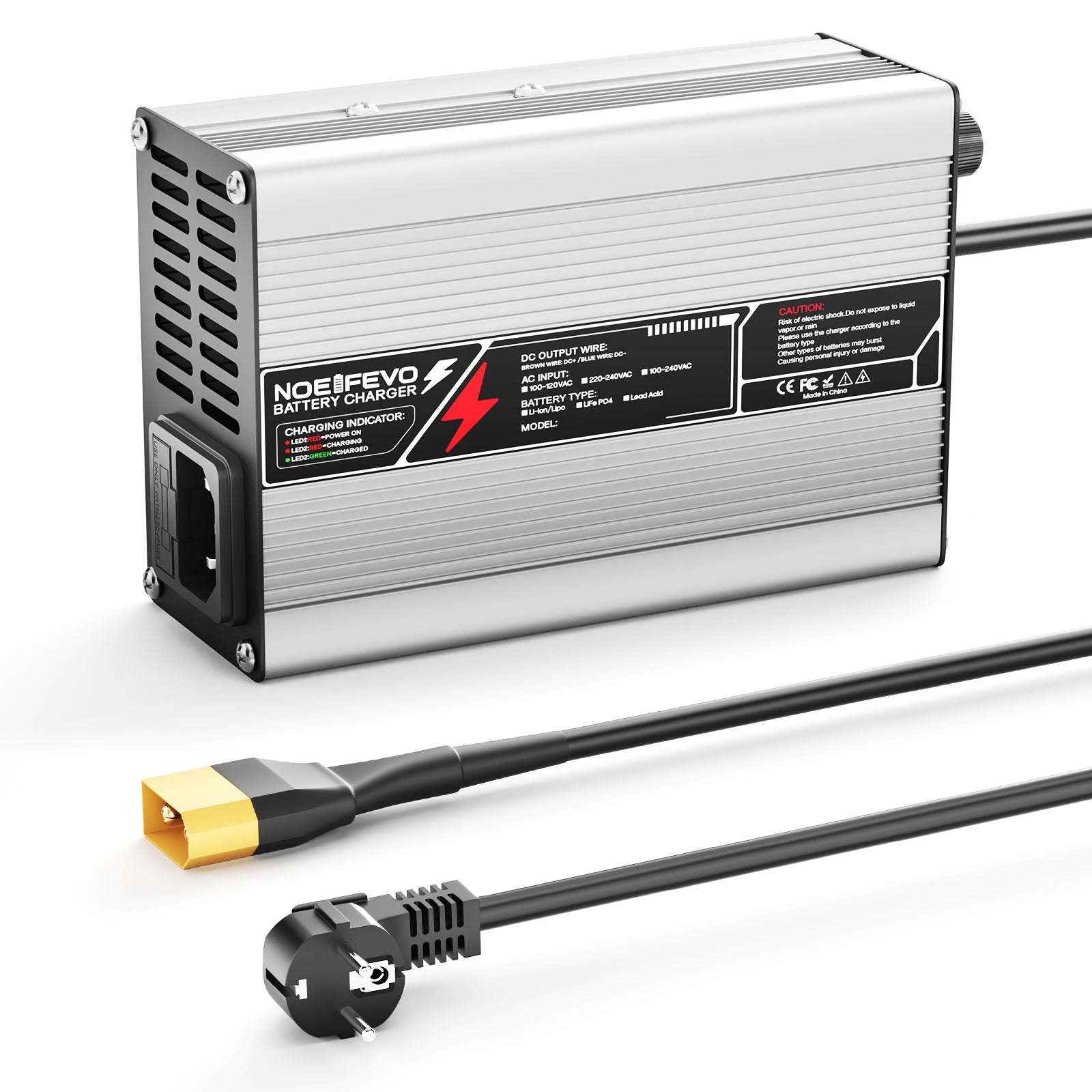 NOEIFEVO 12.6V 10A מטען ליתיום עבור סוללות Li-Ion Lipo 3S 11.1V, מאוורר קירור, כיבוי אוטומטי.
