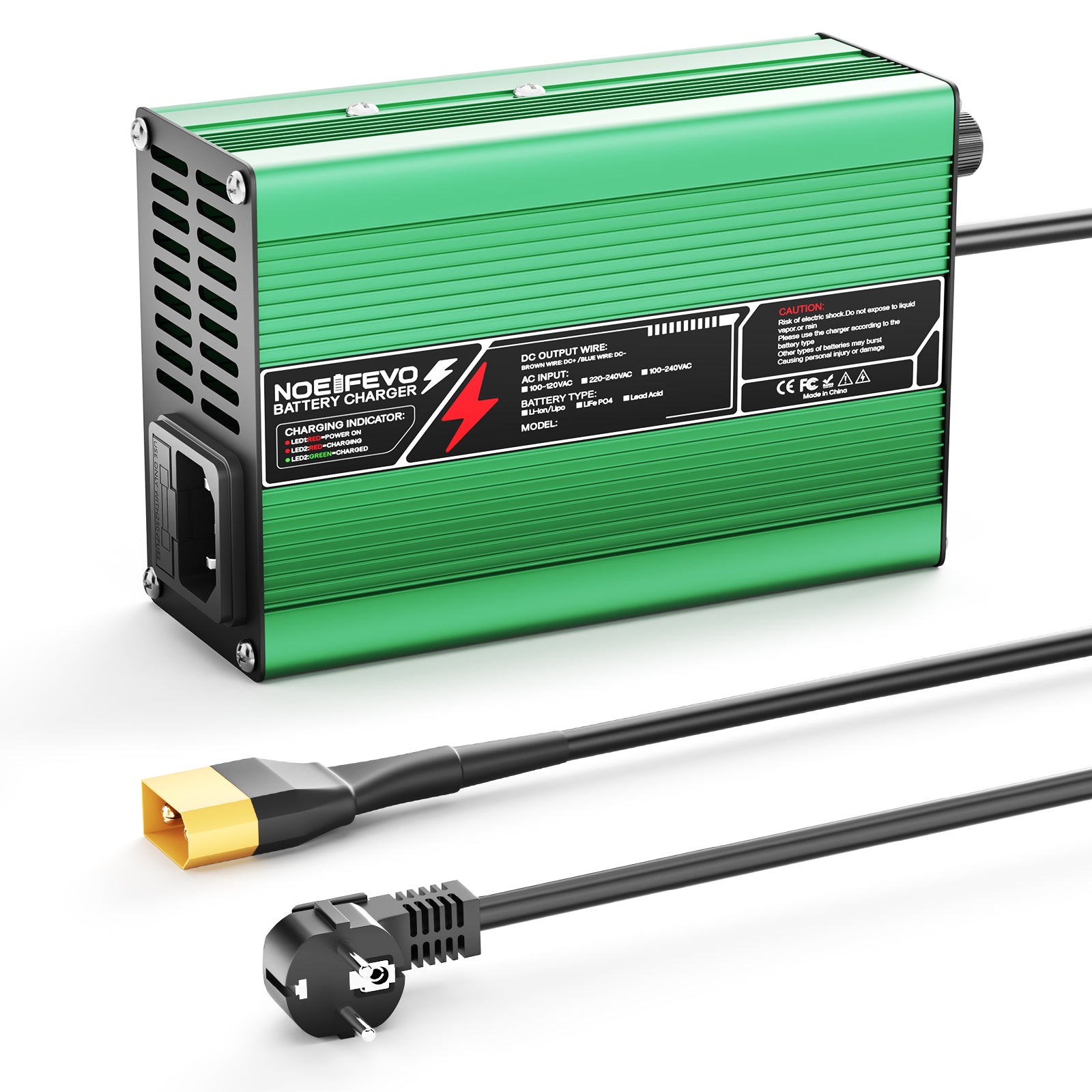 NOEIFEVO 13.8V-14.7V 8A Loodzuurbatterijoplader voor 12V Loodzuurbatterij, Koelventilator, Automatische Uitschakeling (GROEN)
