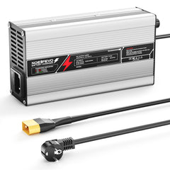 Carregador de bateria NOEIFEVO 29,2 V 15A LiFePO4 para bateria 24 V （25,6 V) 4S, desligar automático, caixa em alumínio, com ventilador (prata)