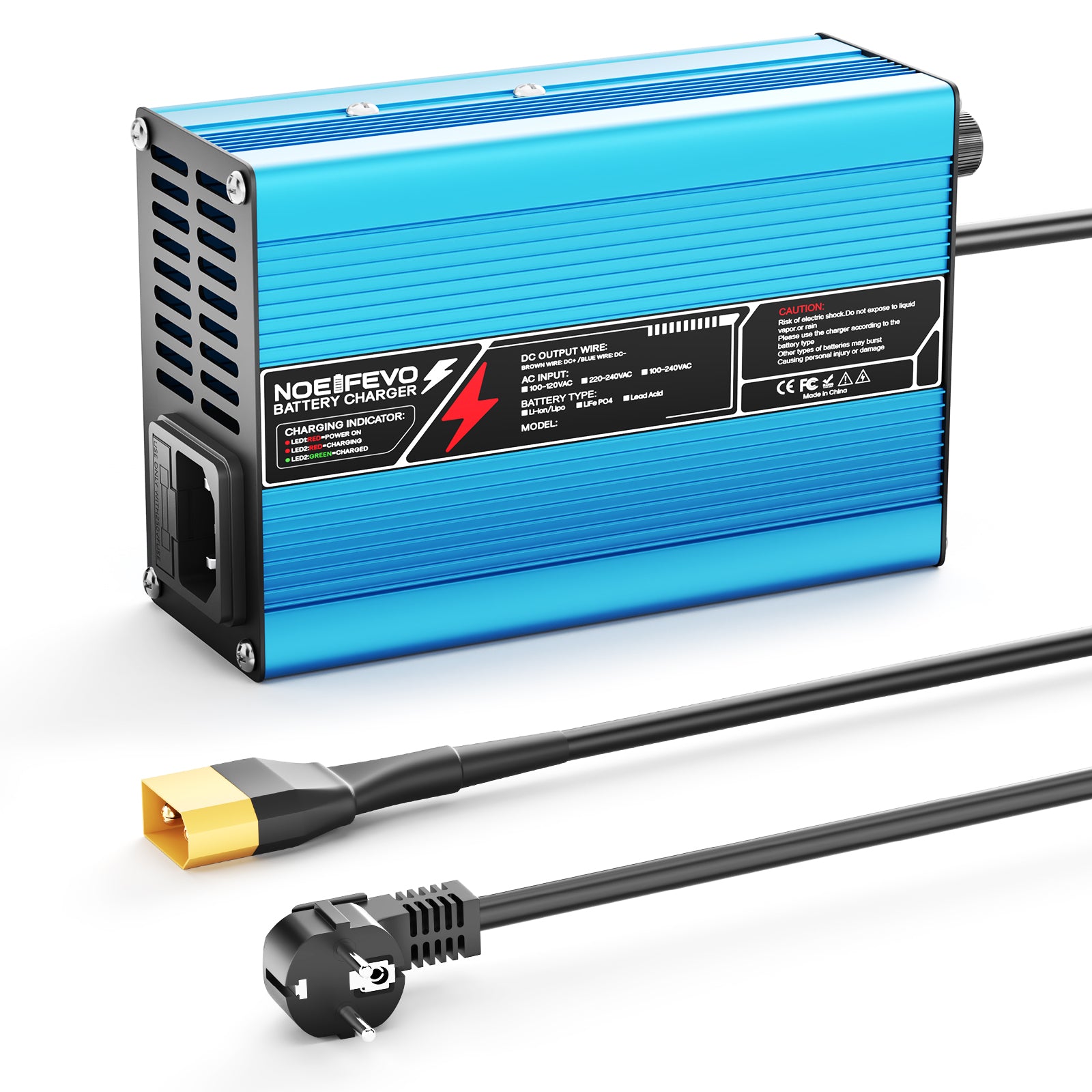 NOEIFEVO 33,6V 10A Lithium-Batterieladegerät für 29,6V 8S-Batterie, automatische Abschaltung, Aluminiumgehäuse, mit Lüfter