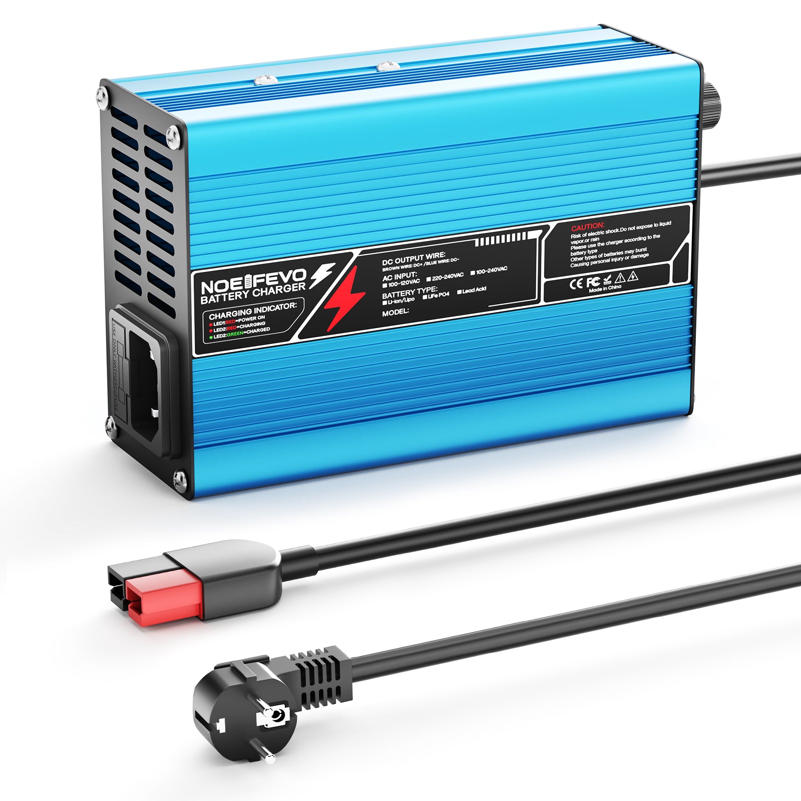 NOEIFEVO 29,4V 10A Lithium-Batterieladegerät für 25,9V 7S-Batterie, automatische Abschaltung, Aluminiumgehäuse, mit Lüfter