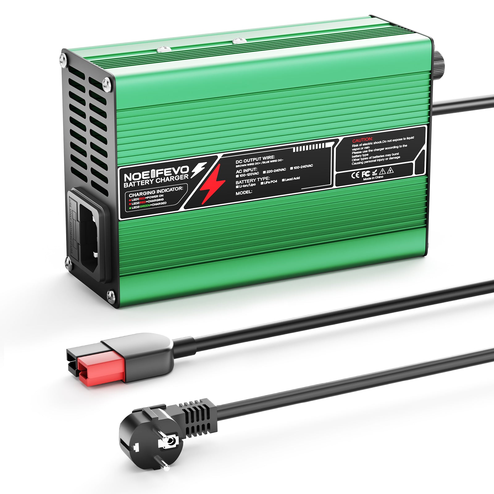 NOEIFEVO 41.4V-44.1V 2A 3A 3.5A 4A  Blei-Säure-Batterieladegerät für 36V Blei-Säure Batterie, Kühlventilator, automatischer Abschaltung (GREEN)