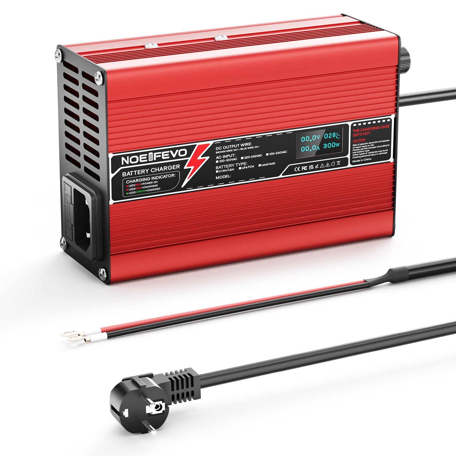 NOEIFEVO 58.8V 3A Lithium-Ladegerät für 14S 51.8V Li-Ion Lipo-Batterien, Kühlventilator, automatischer Abschaltung(RED)