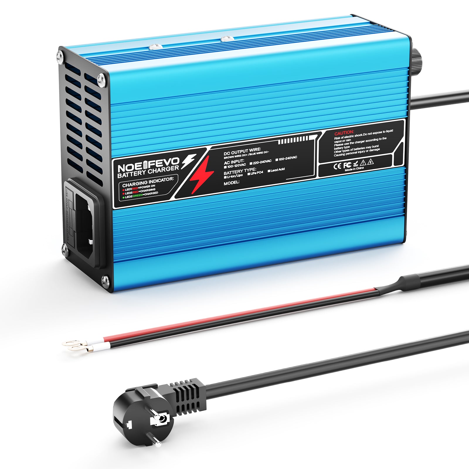 NOEIFEVO 73V4A LiFePO4 Batterieladegerät für 64V 20S Batterie, automatische Abschaltung, E-Bike-Roller, elektrisches Motorrad, mit Lüfter