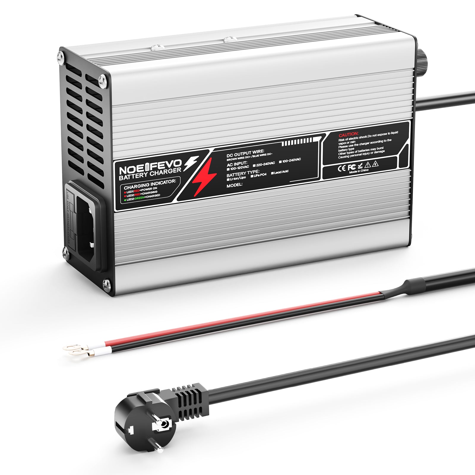 NOEIFEVO 54.6V 2A 2.5A 3A Lithium-oplader voor 13S 48.1V Li-Ion Lipo-batterijen, Koelventilator, Automatische uitschakeling