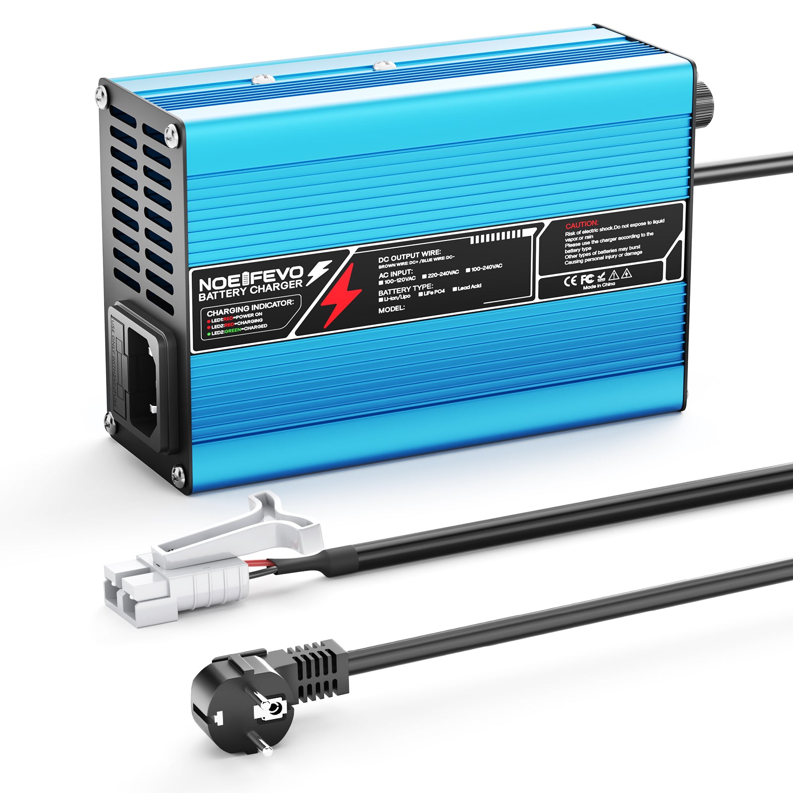 NOEIFEVO 25.2V 10A Lithium-Batterieladegerät für 22.2V 6S-Batterie, automatische Abschaltung, Aluminiumgehäuse, mit Lüfter