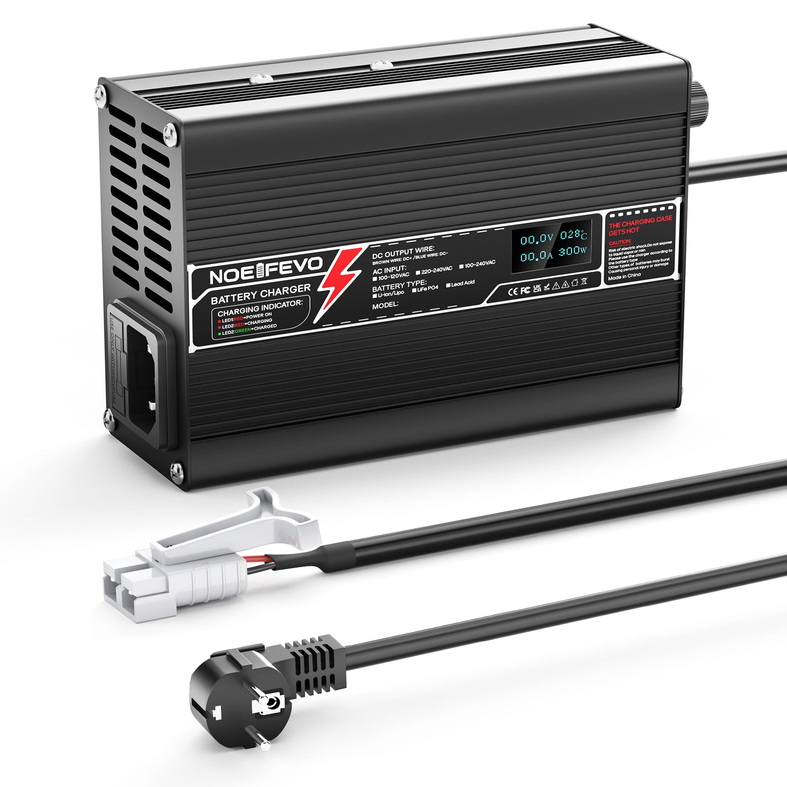 NOEIFEVO 24V 8A Lithium LiFePO4 Batterieladegerät, Ladespannung 29.2V, mit Lüfter, Aluminium-Gehäuse,LCD Bildschirm