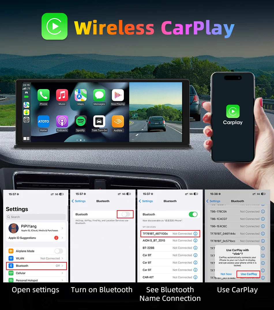 NOEIFEVO 11,3 palcový aktualizovaný bezdrôtový Carplay displej pre autá s 4K palubnou kamerou a 1080p cúvacou kamerou, podpora Apple Carplay a Android Auto autorádia, GPS navigácia/Spiegel Link/Hlasové ovládanie/FM/Bluetooth.