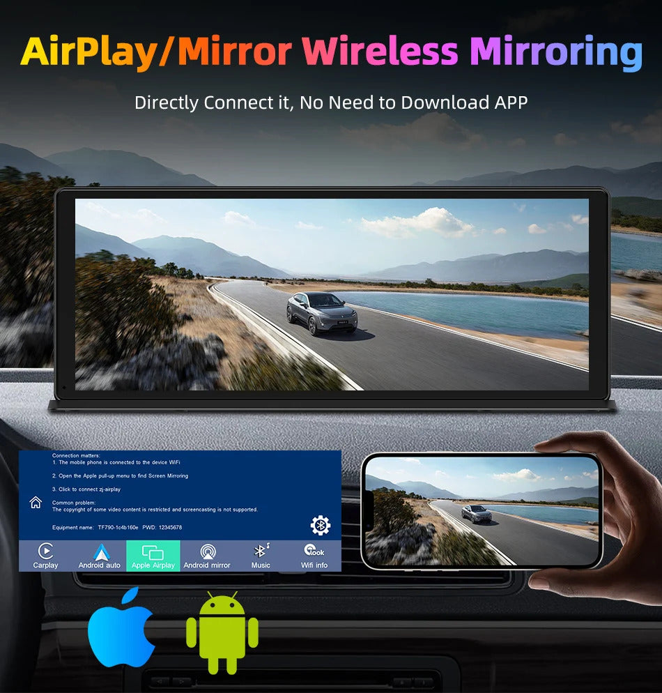 NOEIFEVO 11,3 palcový aktualizovaný bezdrôtový Carplay displej pre autá s 4K palubnou kamerou a 1080p cúvacou kamerou, podpora Apple Carplay a Android Auto autorádia, GPS navigácia/Spiegel Link/Hlasové ovládanie/FM/Bluetooth.