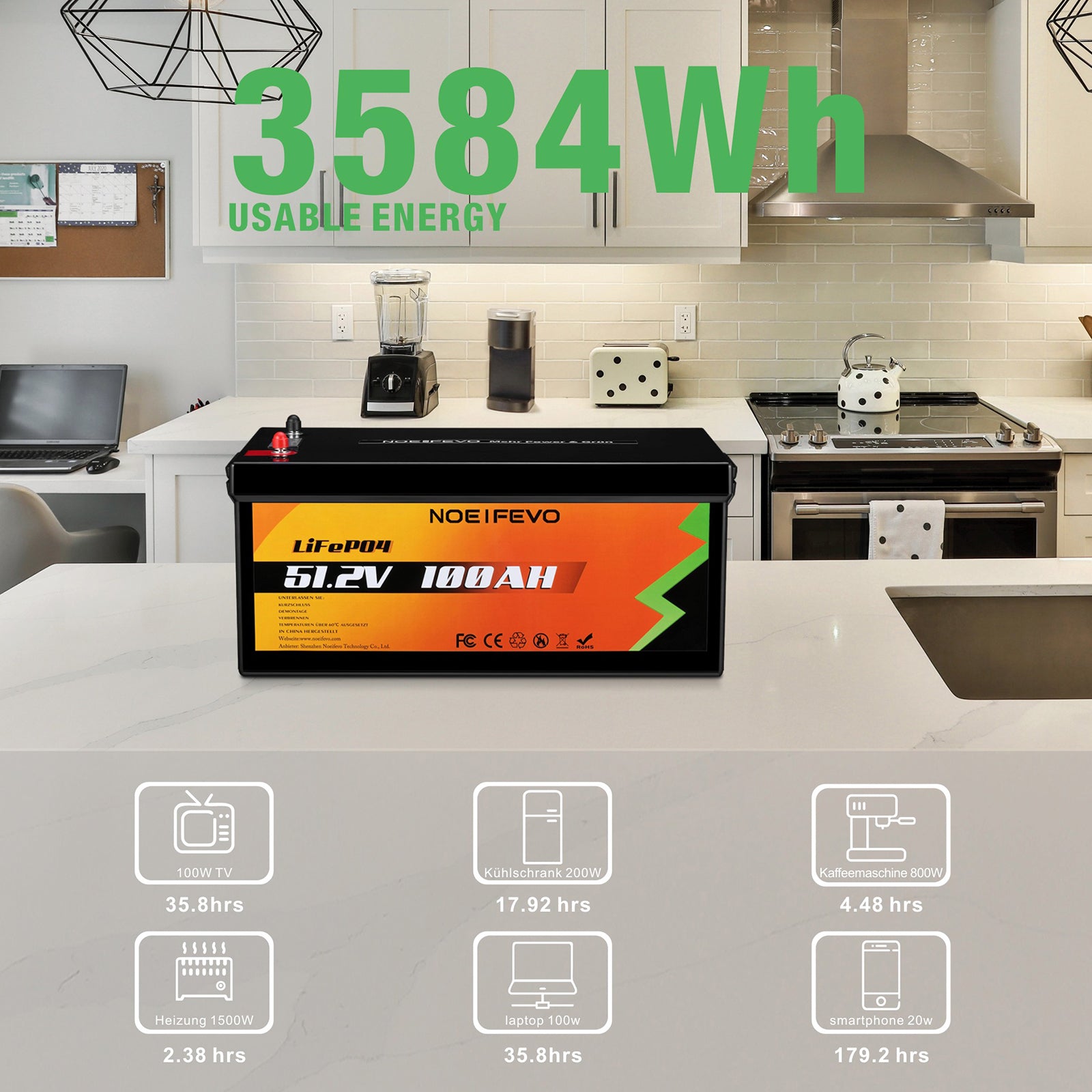 NOEIFEVO 5.12KWh 51.2V 100AH LiFePO4 Lithium Battery , 100A BMS, Max. – Smart  LifePO4 Batterie & Heimspeicherung von Energie & Intelligentes Ladegerät