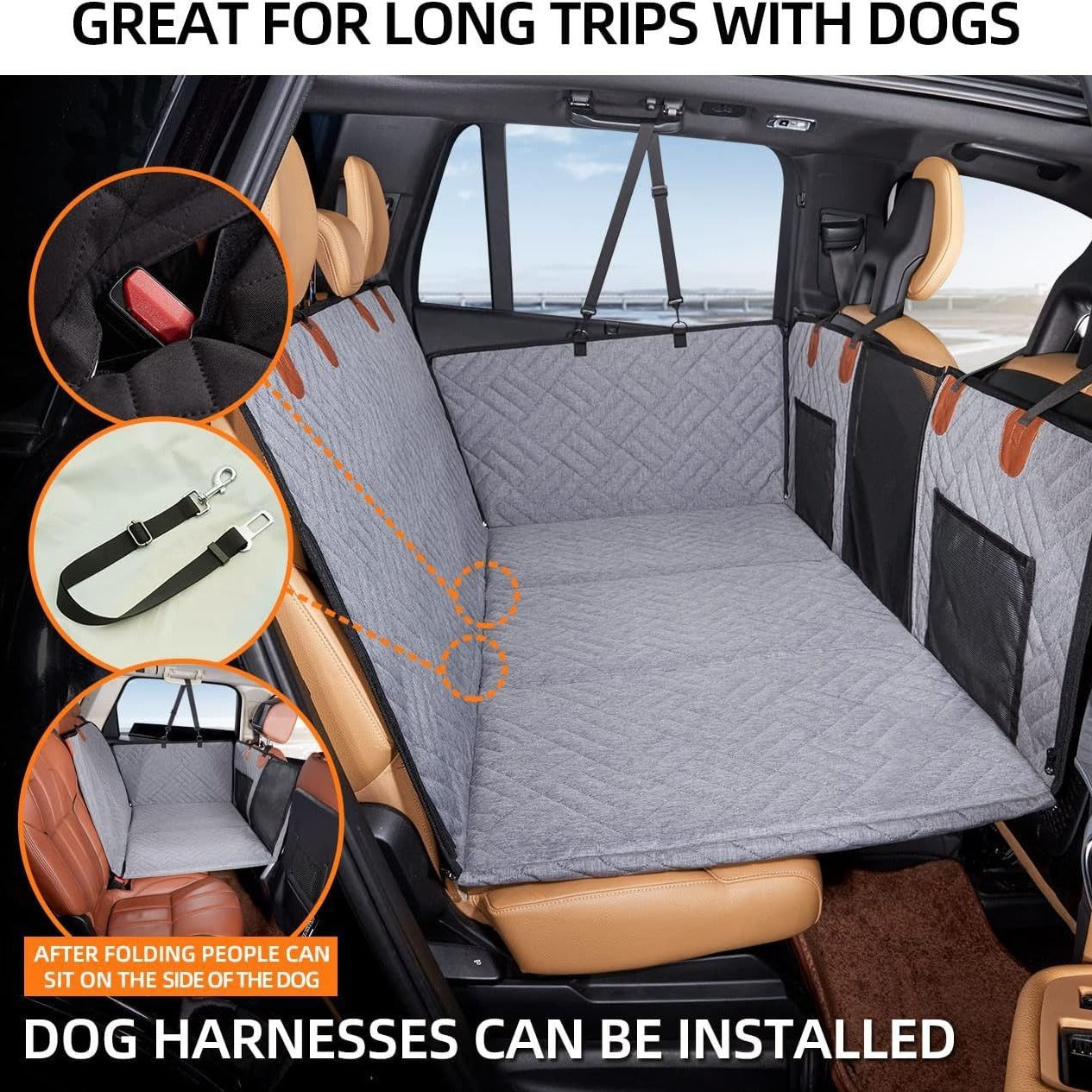 NOEIFEVO CA17 manta para perros para el asiento trasero del coche con ventana de malla y superficie lavable, base dura, funda de asiento de coche para perros, apta para la mayoría de coches, SUV y camiones