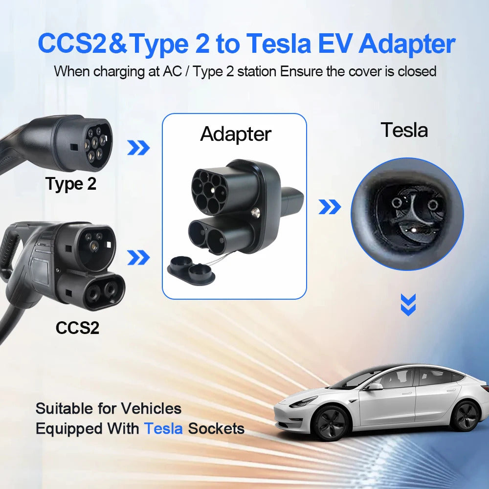 NOEIFEVO CCS2 og Type2 til Tesla NACS Ev ladestation adapter, AC 32A DC 400A 200KW elbil-lader, Type2 lader konverter til Model Y/S/3/x