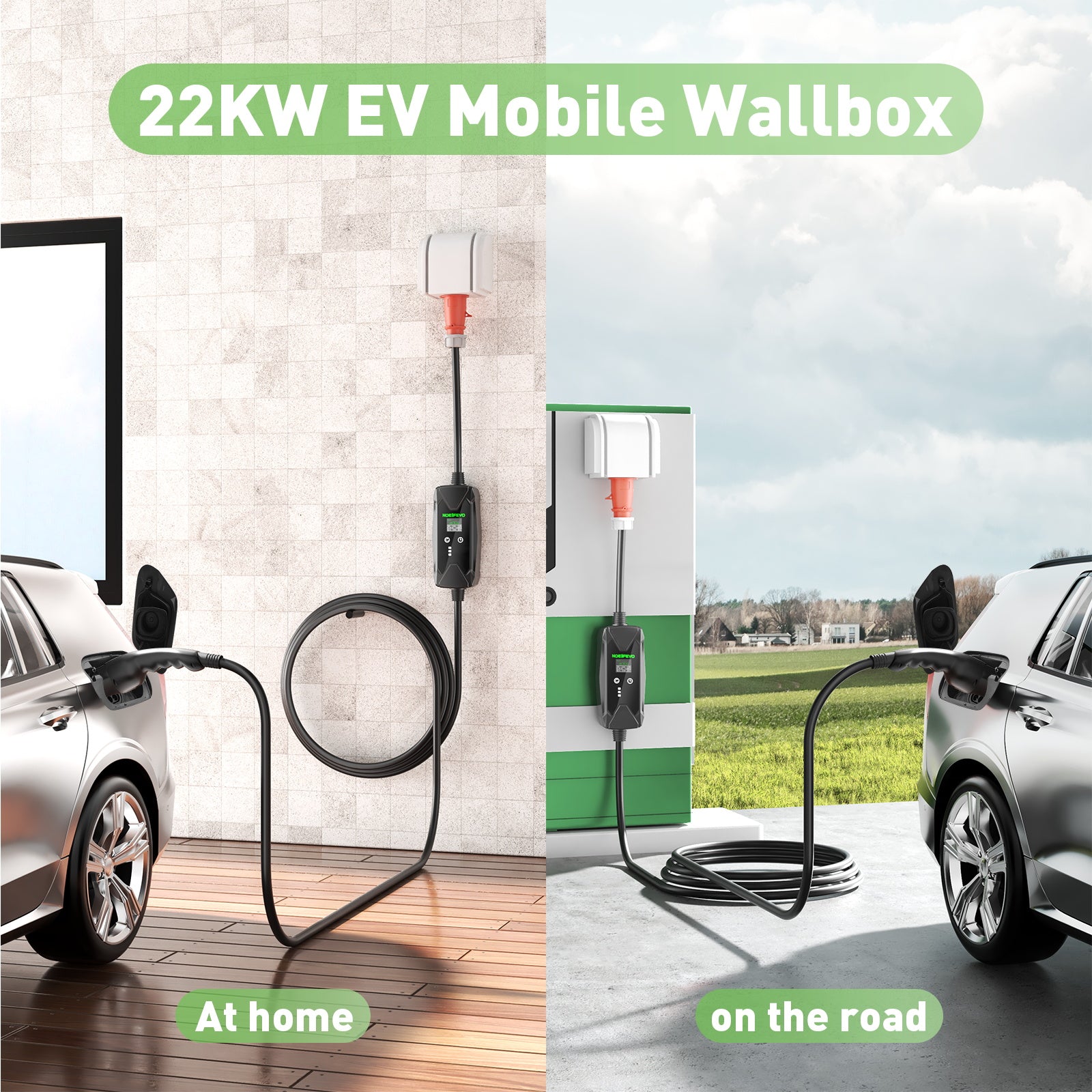 22KW 32A 3 Phase Mobile EV Wallbox , Type 2 Fast Charging Electric