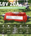 מטען סוללות NOEIFEVO 48V 20A לסוללות חומצה עופרת, AGM, ג'ל, מטען סוללות עגלת גולף