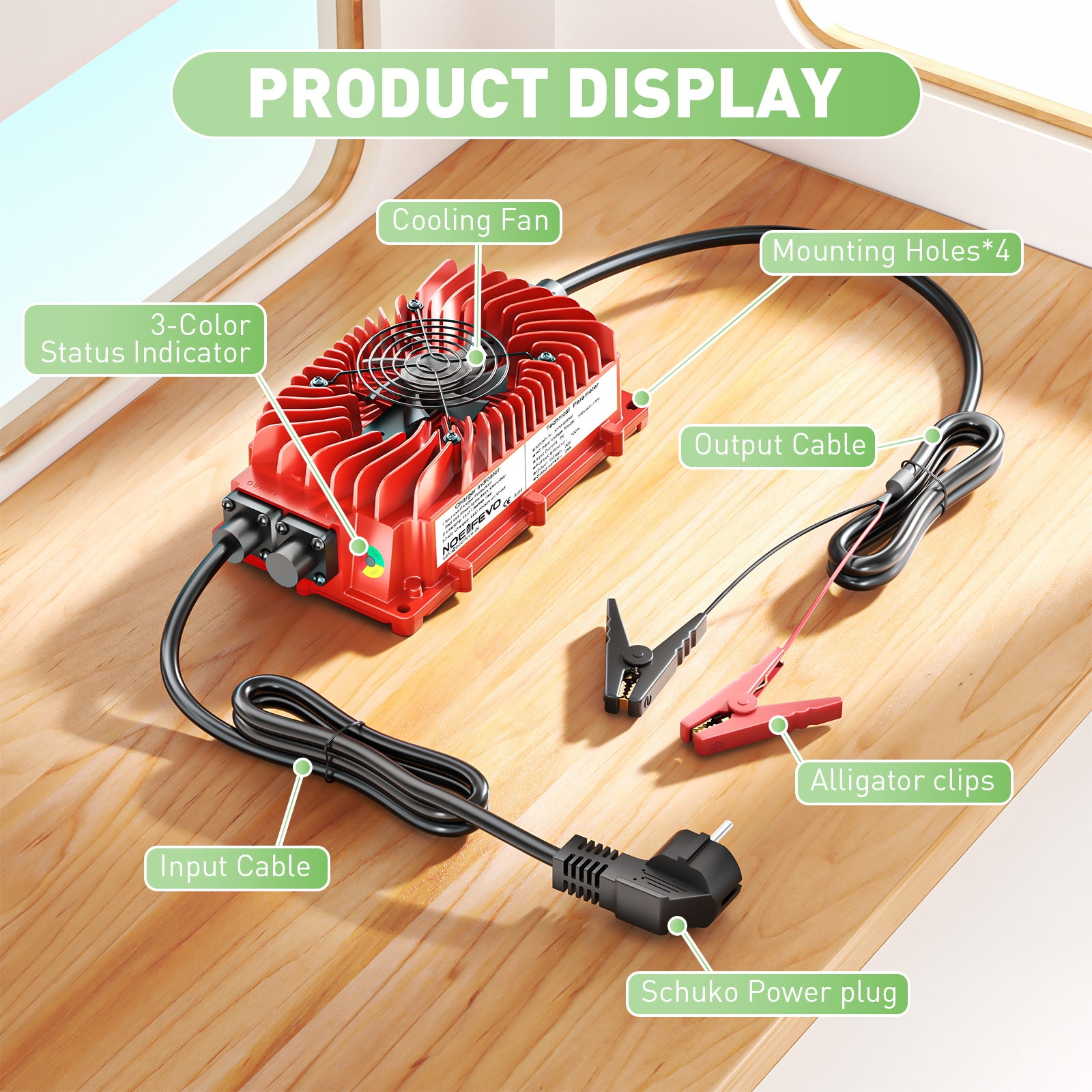 NOEIFEVO 36V 25A batterioplader til blysyrebatterier AGM Gel Golfvogn batterioplader