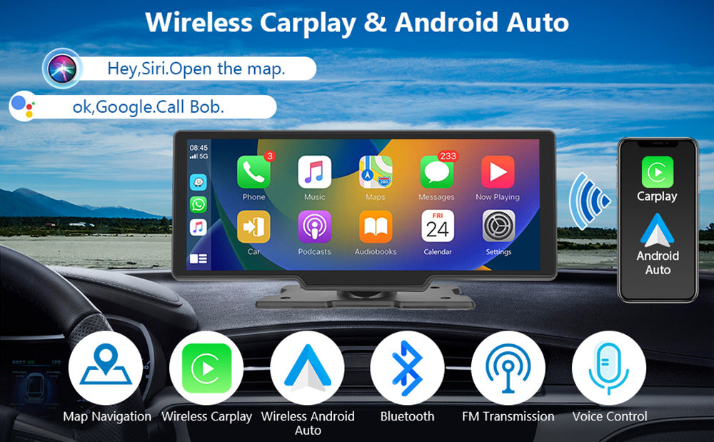 NOEIFEVO C200 10,26 Pollici Schermo CarPlay, Radio Auto Portatile Compatibile con Apple CarPlay e Android Auto, Schermo IPS Touch, Dashcam 4K, Telecamera Posteriore 1080P, Siri, Navigazione GPS, Bluetooth, MirrorLink, FM