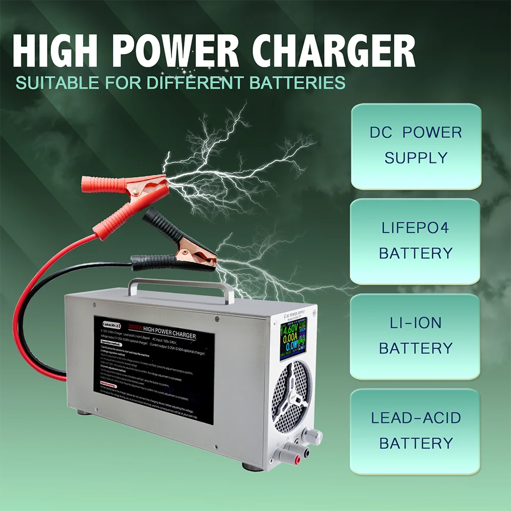 NOEIFEVO 0-60V 1-50A Universallader, jævnstrømslader, lader til lithium-LiFePO4-batterier, lader til blybatterier, egnet til alle batterier med en ladningsspænding på op til 60 V